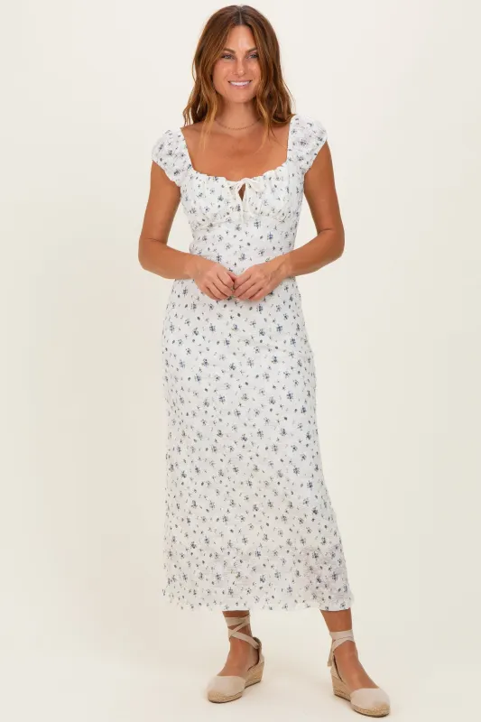 Ivory Multi Floral Cap Sleeve Midi Dress made by BaeVely