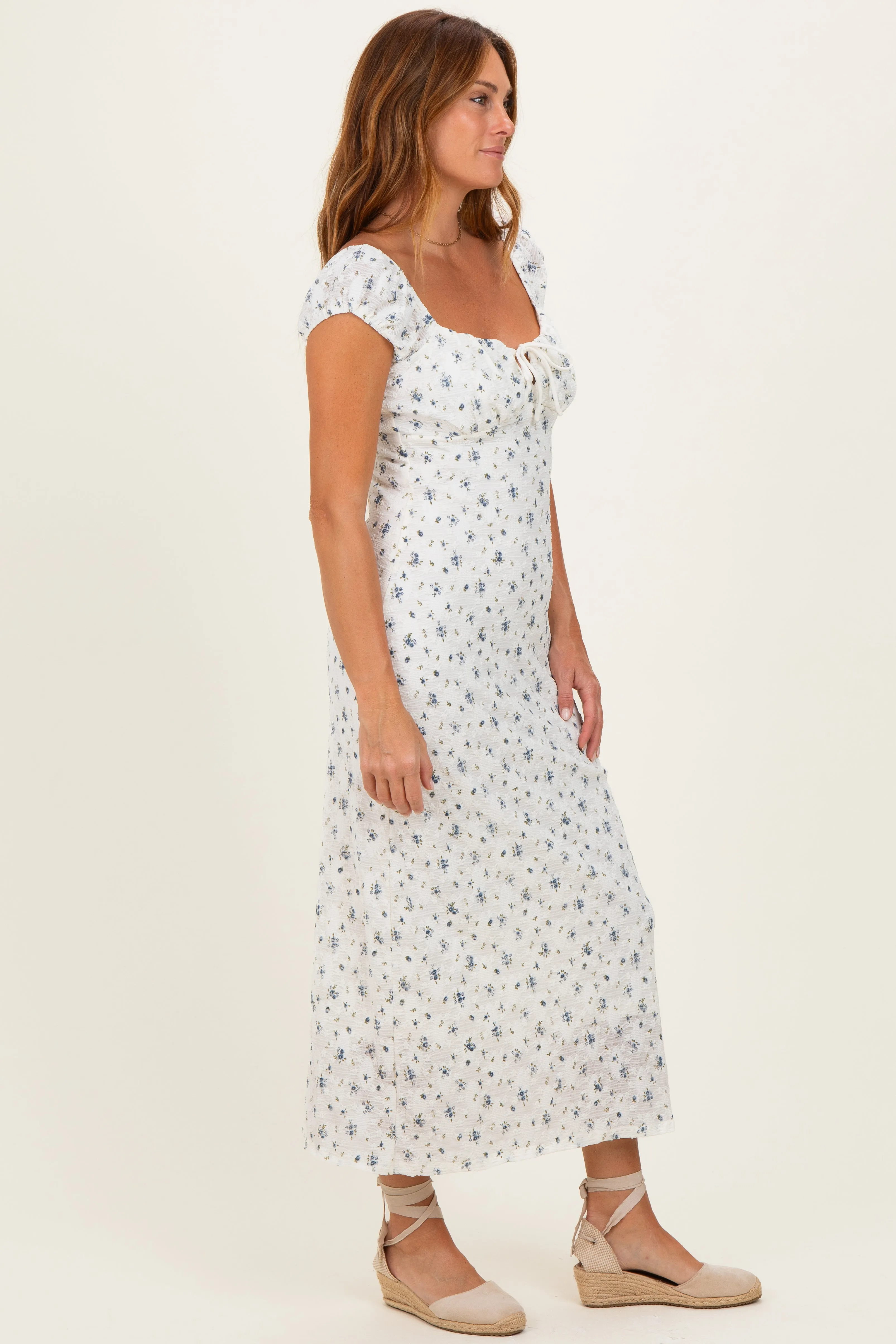 Ivory Multi Floral Cap Sleeve Midi Dress sold by Pinkblush product image thumbnail 2