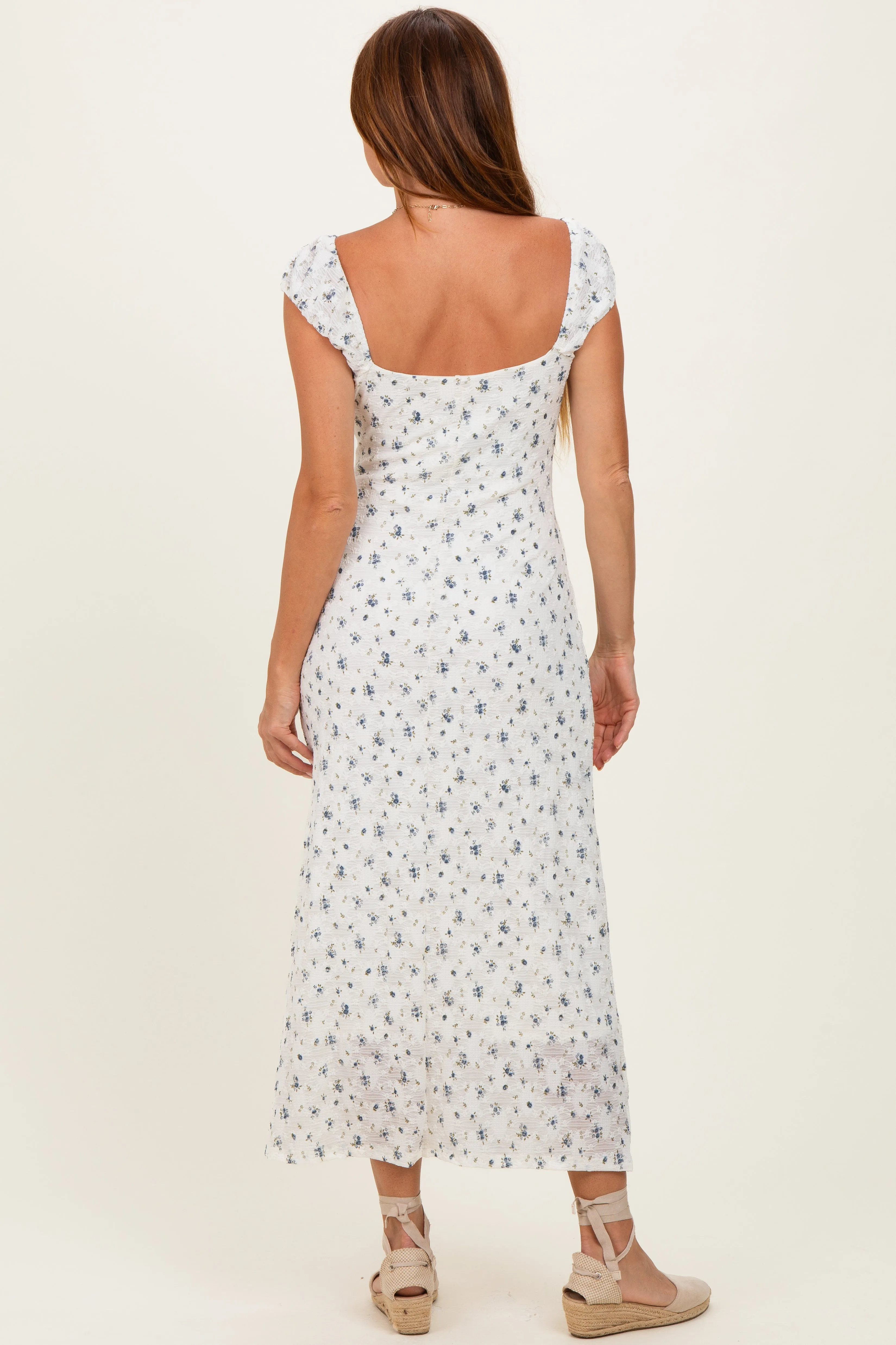 Ivory Multi Floral Cap Sleeve Midi Dress sold by Pinkblush product image thumbnail 3