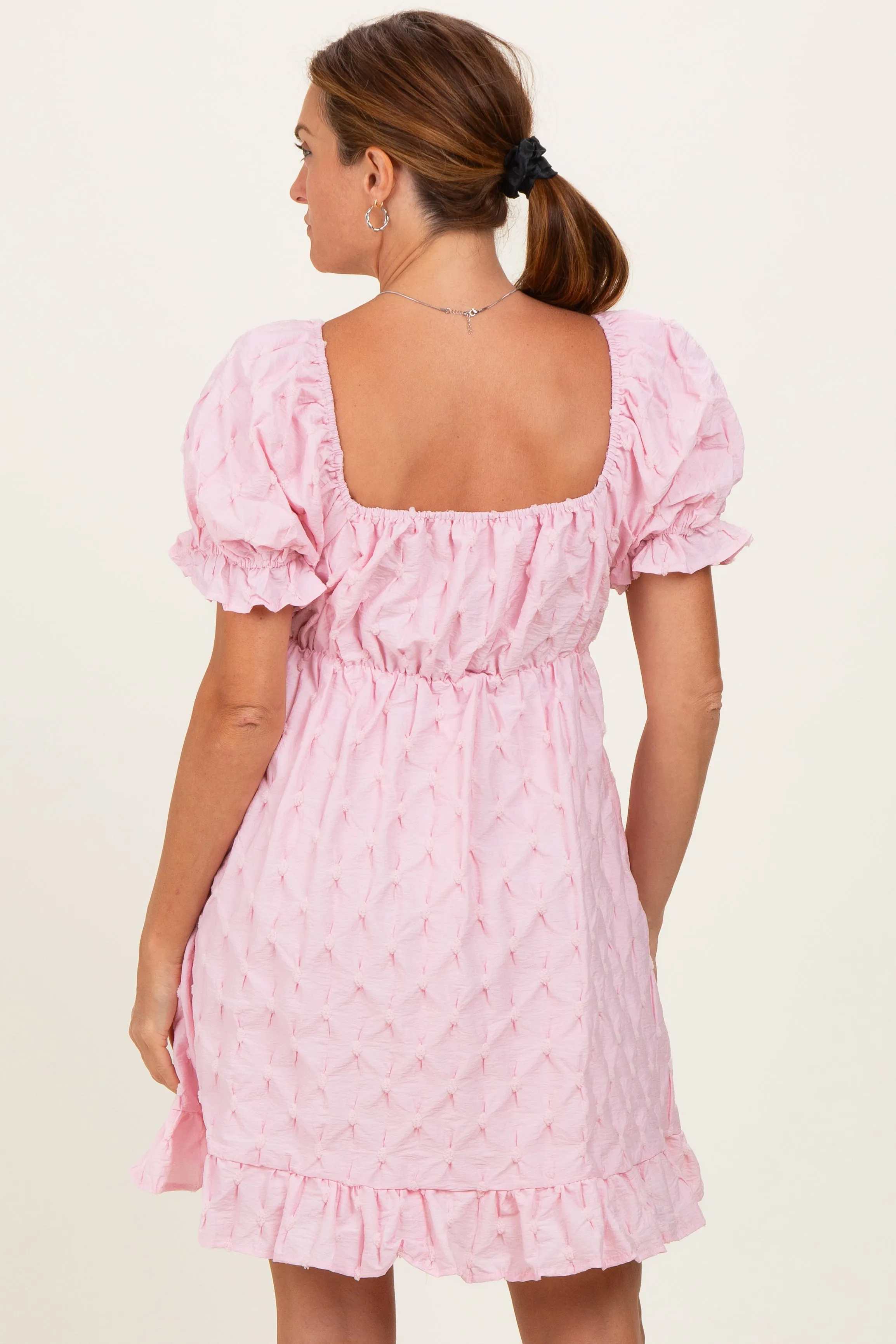 Pink Textured Puff Sleeve Dress sold by Pinkblush product image thumbnail 4