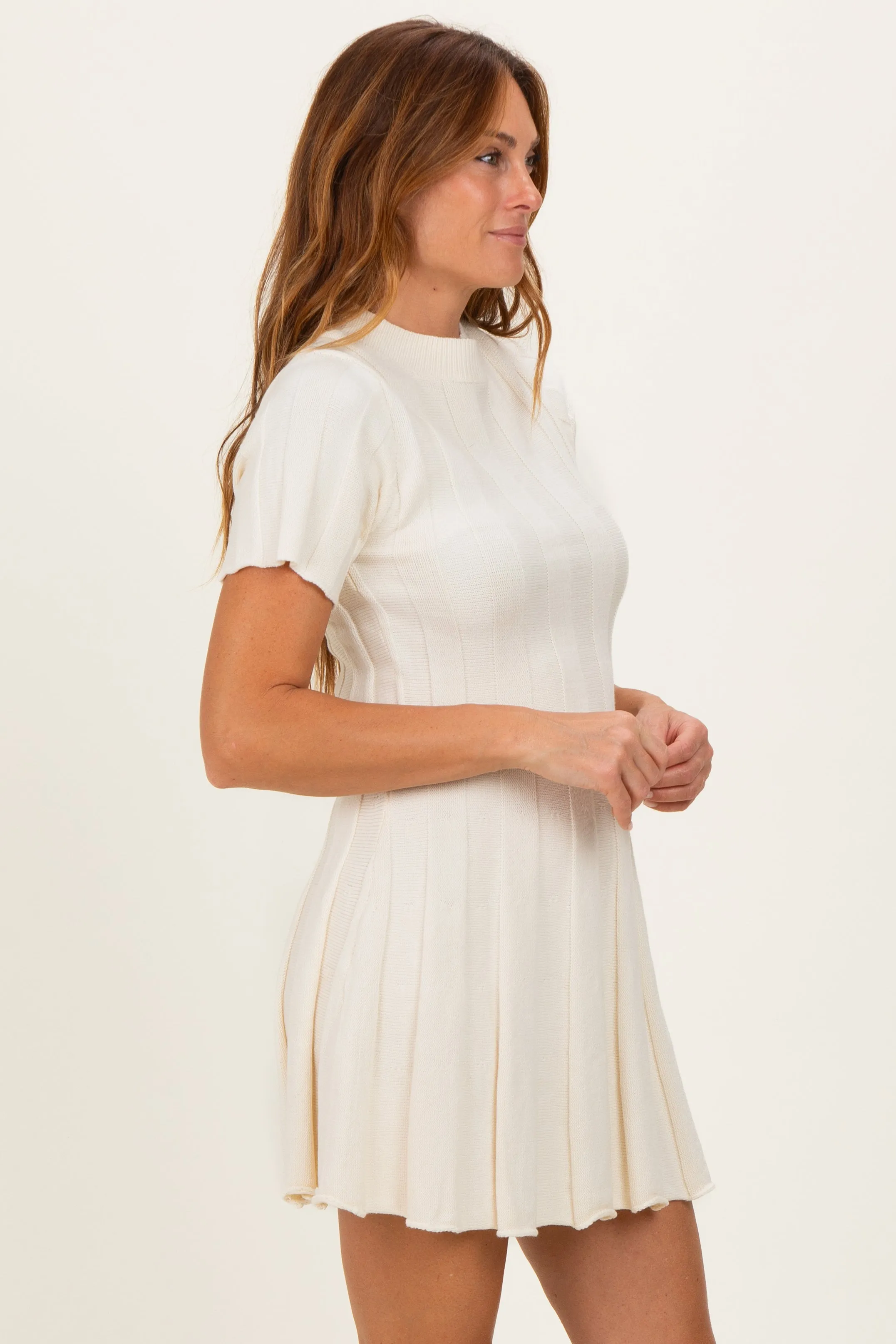 Ivory Wide Rib Knit Short Sleeve Mini Dress sold by Pinkblush product image thumbnail 3