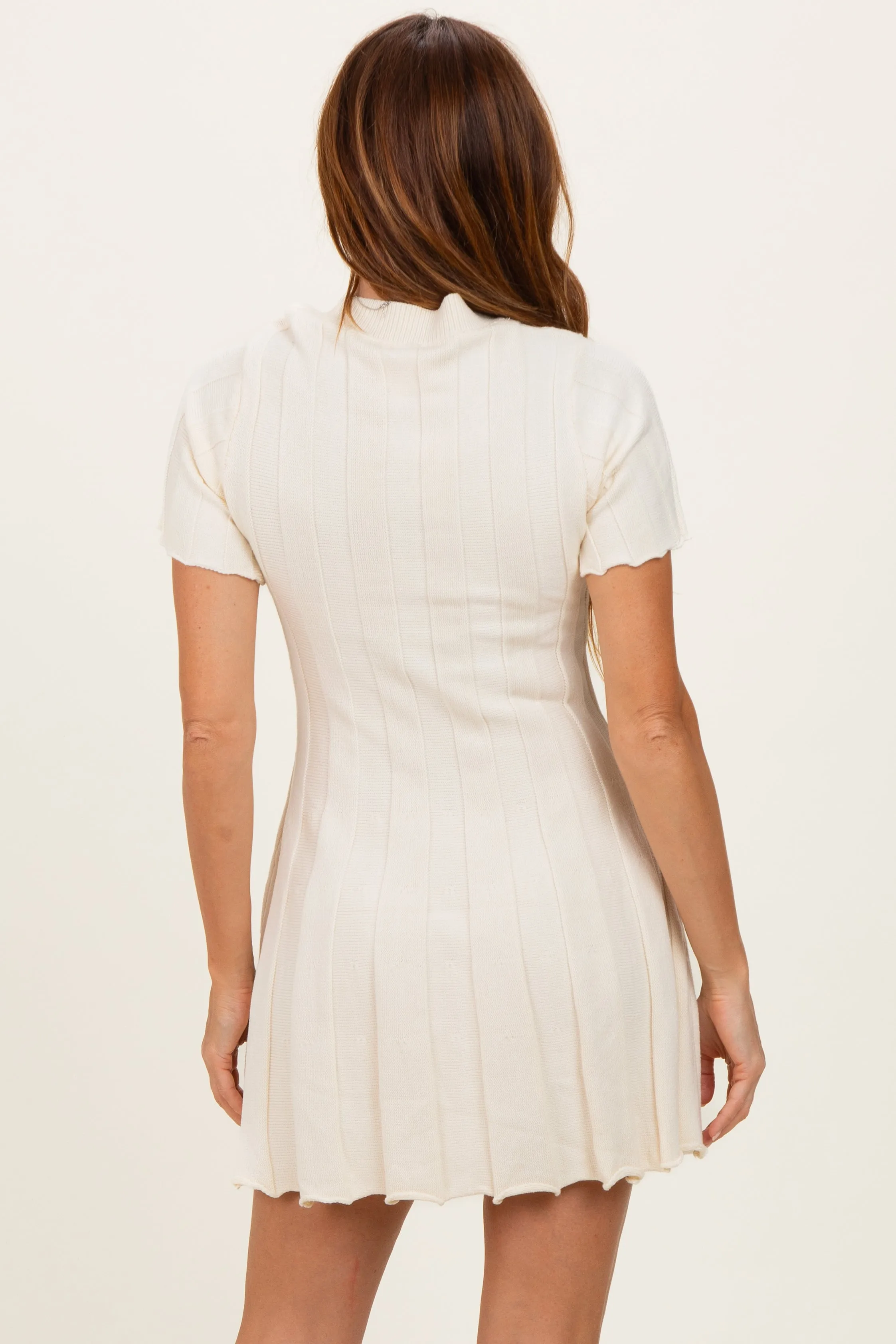 Ivory Wide Rib Knit Short Sleeve Mini Dress sold by Pinkblush product image thumbnail 4
