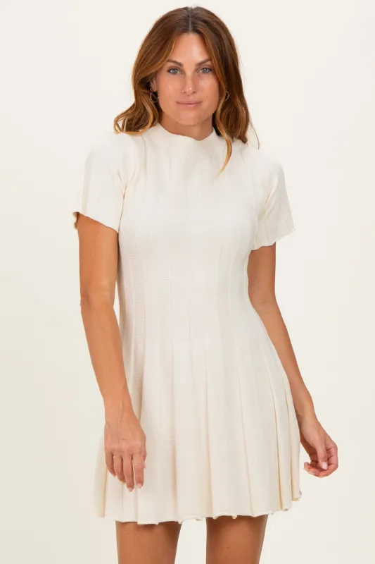 Ivory Wide Rib Knit Short Sleeve Mini Dress made by So Me