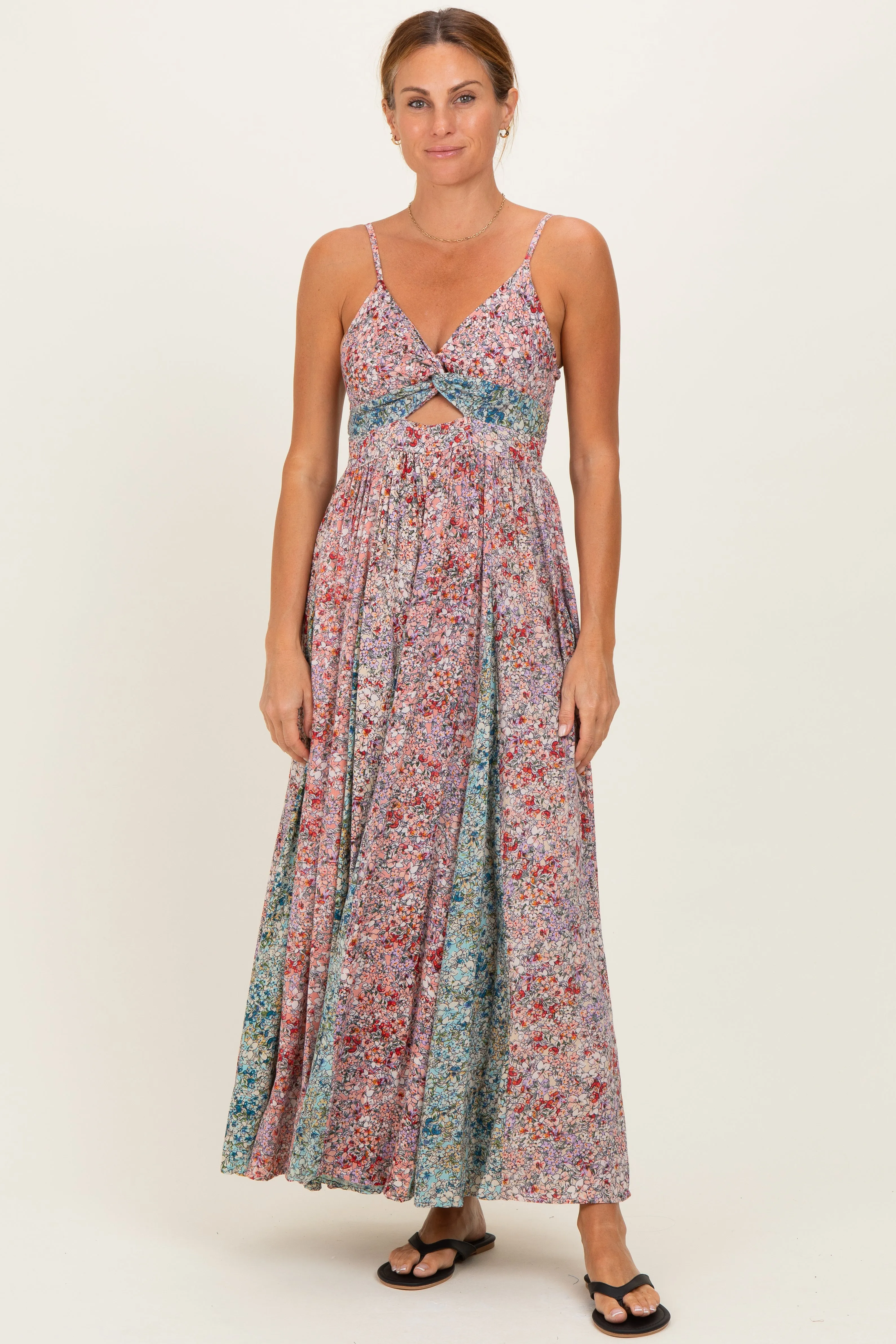 Multi V Neck Twist Front Cut Out Maxi Dress sold by Pinkblush