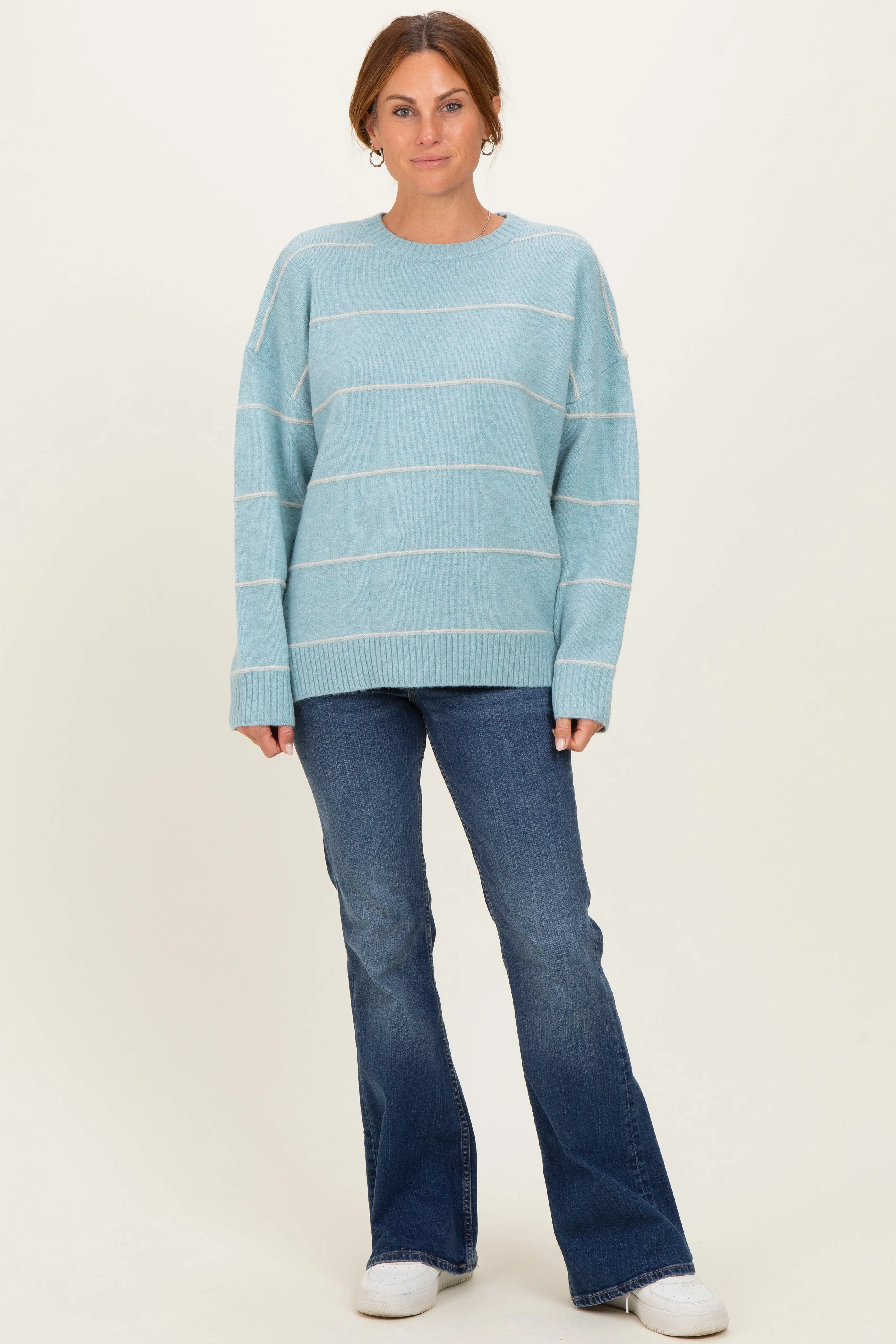 Light Blue Striped Drop Shoulder Sweater sold by Pinkblush product image thumbnail 2