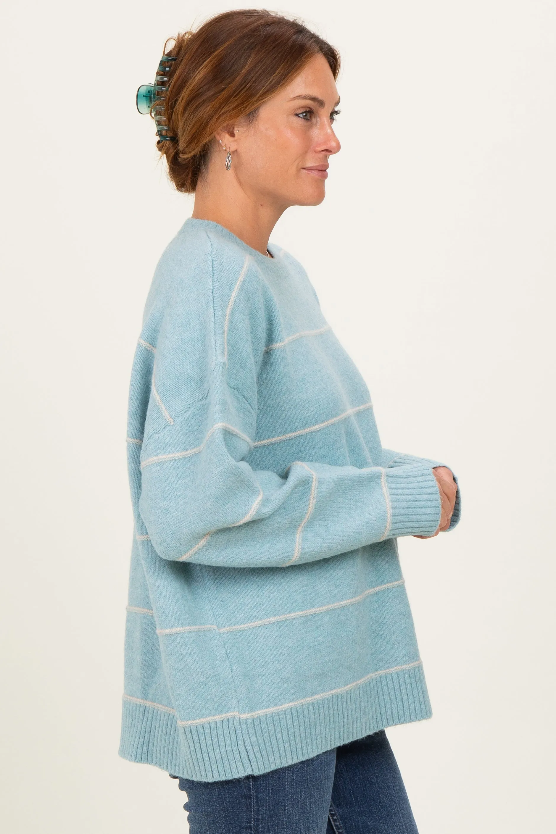 Light Blue Striped Drop Shoulder Sweater sold by Pinkblush product image thumbnail 3