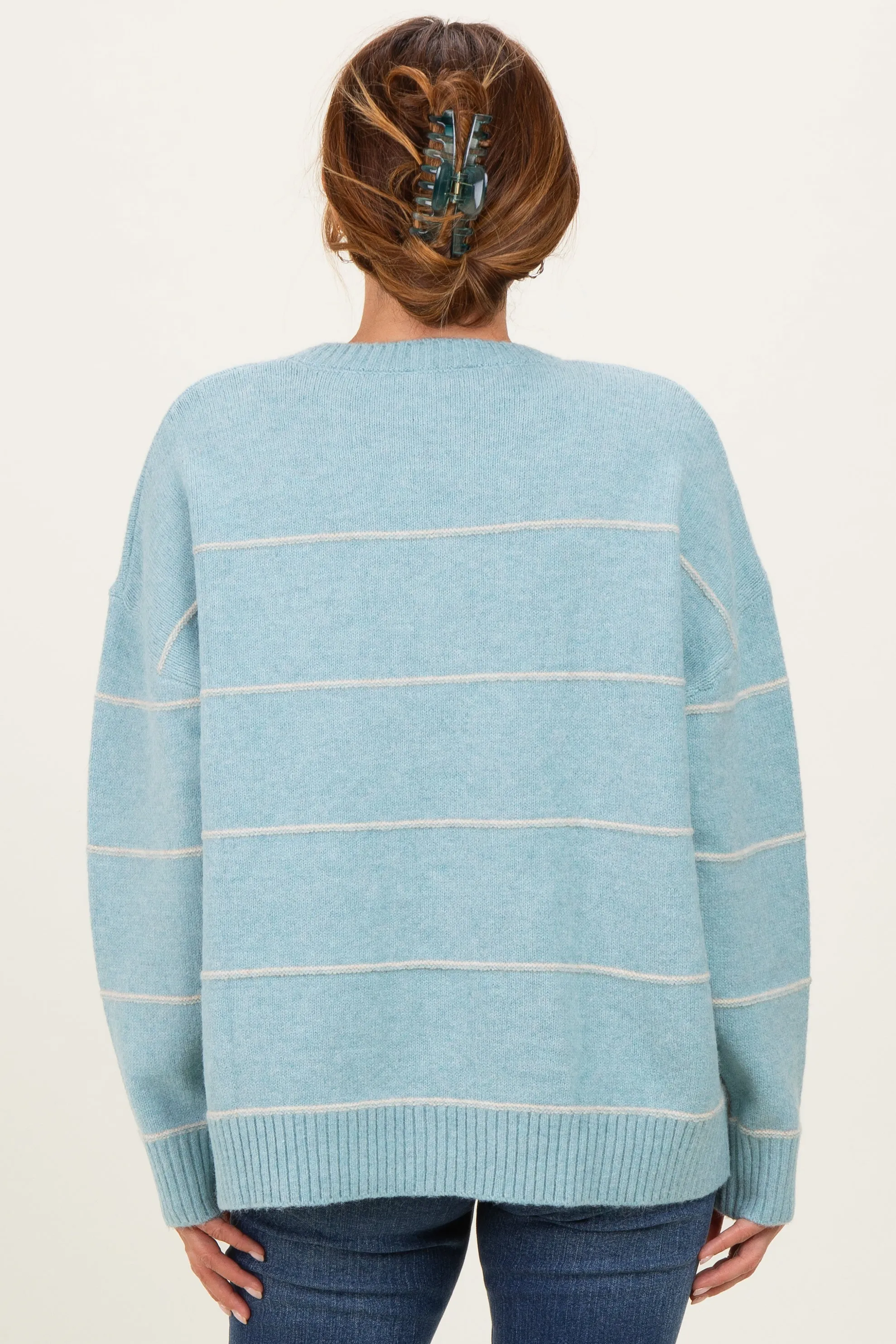 Light Blue Striped Drop Shoulder Sweater sold by Pinkblush product image thumbnail 4