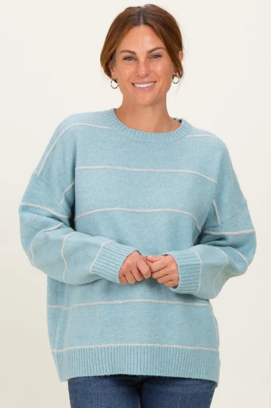 Light Blue Striped Drop Shoulder Sweater made by Pinkblush