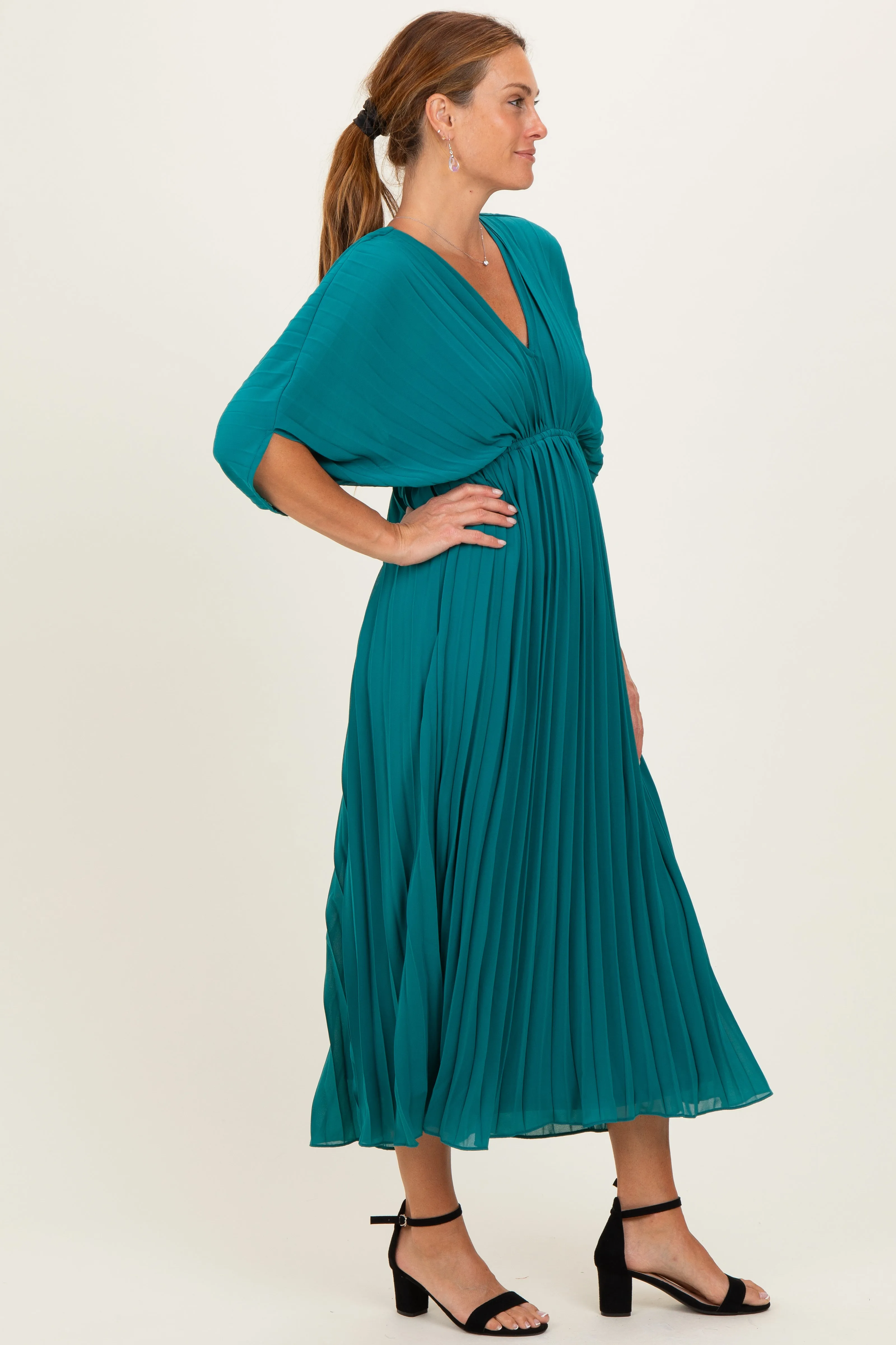 Teal Pleated V Neck Maxi Dress sold by Pinkblush product image thumbnail 2