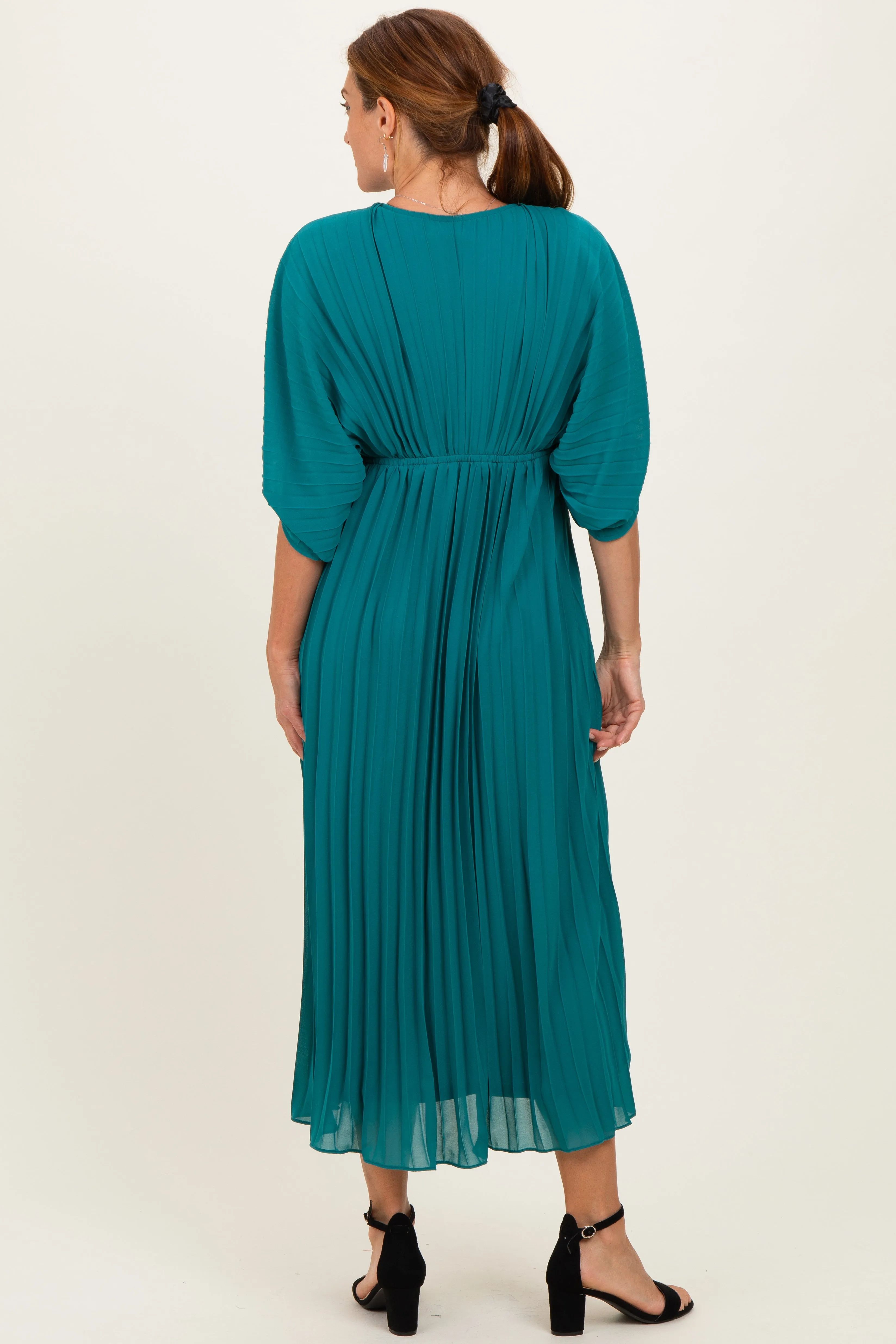 Teal Pleated V Neck Maxi Dress sold by Pinkblush product image thumbnail 3