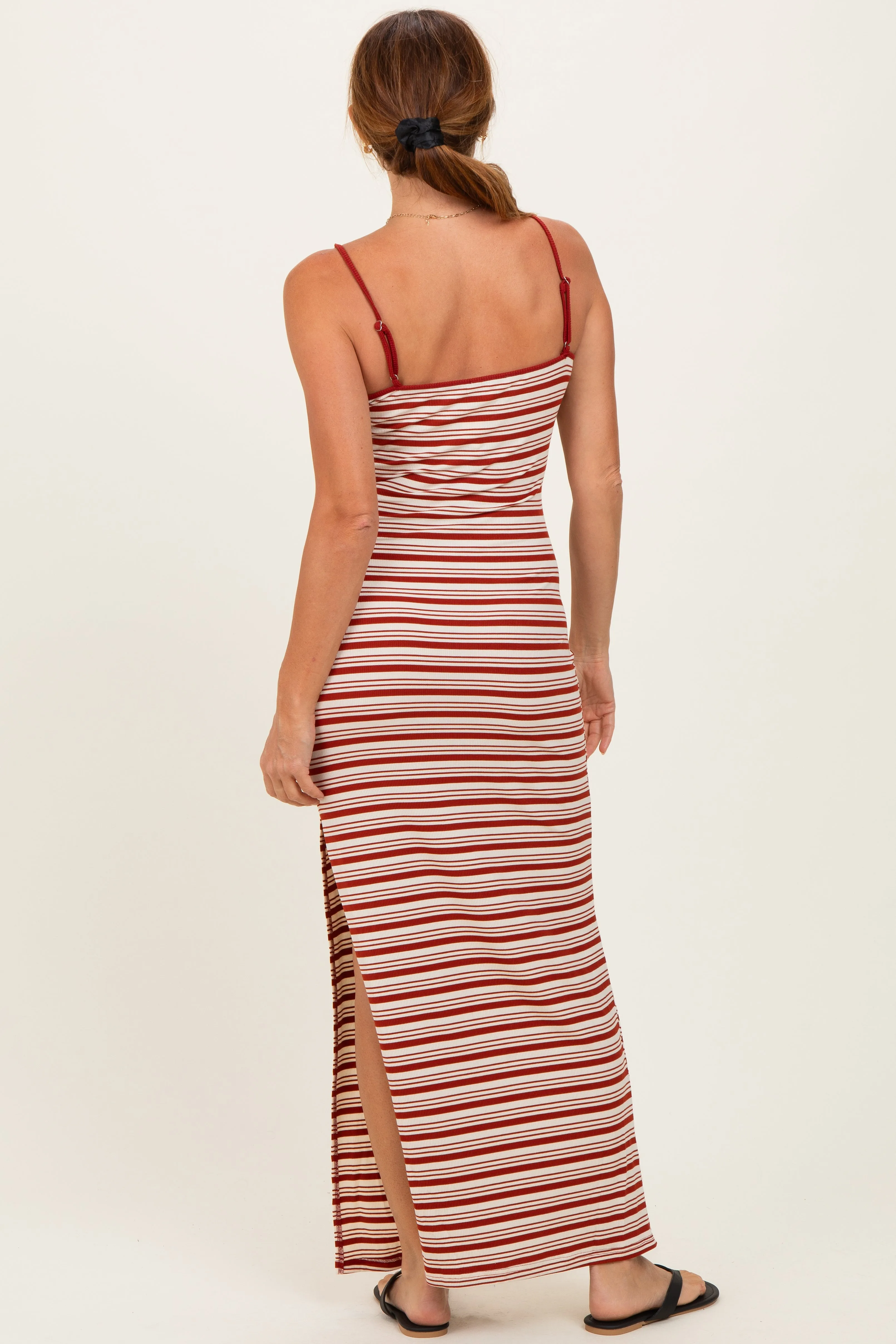 Red Striped Ribbed Sleeveless Side Slit Maxi Dress sold by Pinkblush product image thumbnail 3