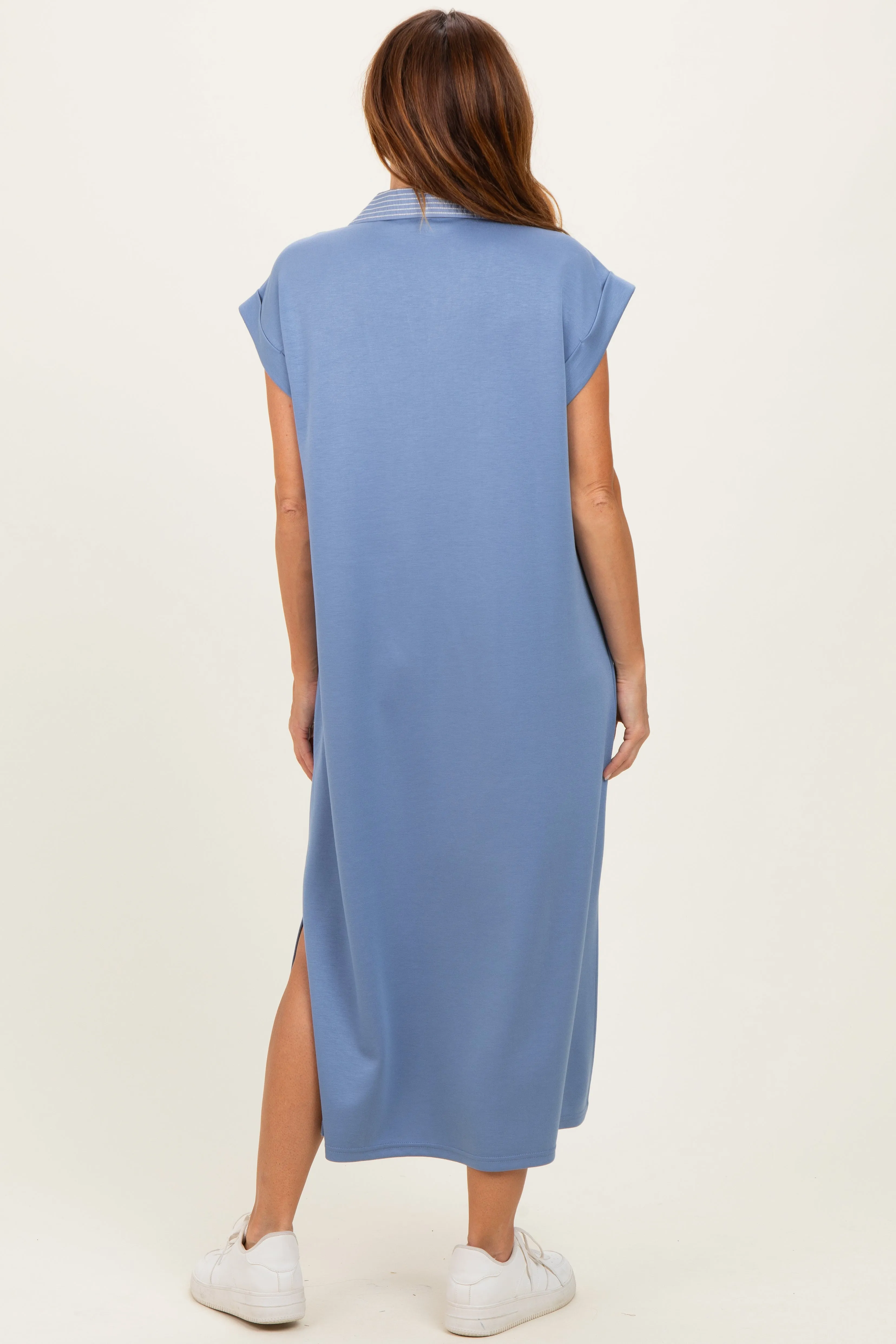 Blue Striped Collared Side Slit Midi Dress sold by Pinkblush product image thumbnail 3