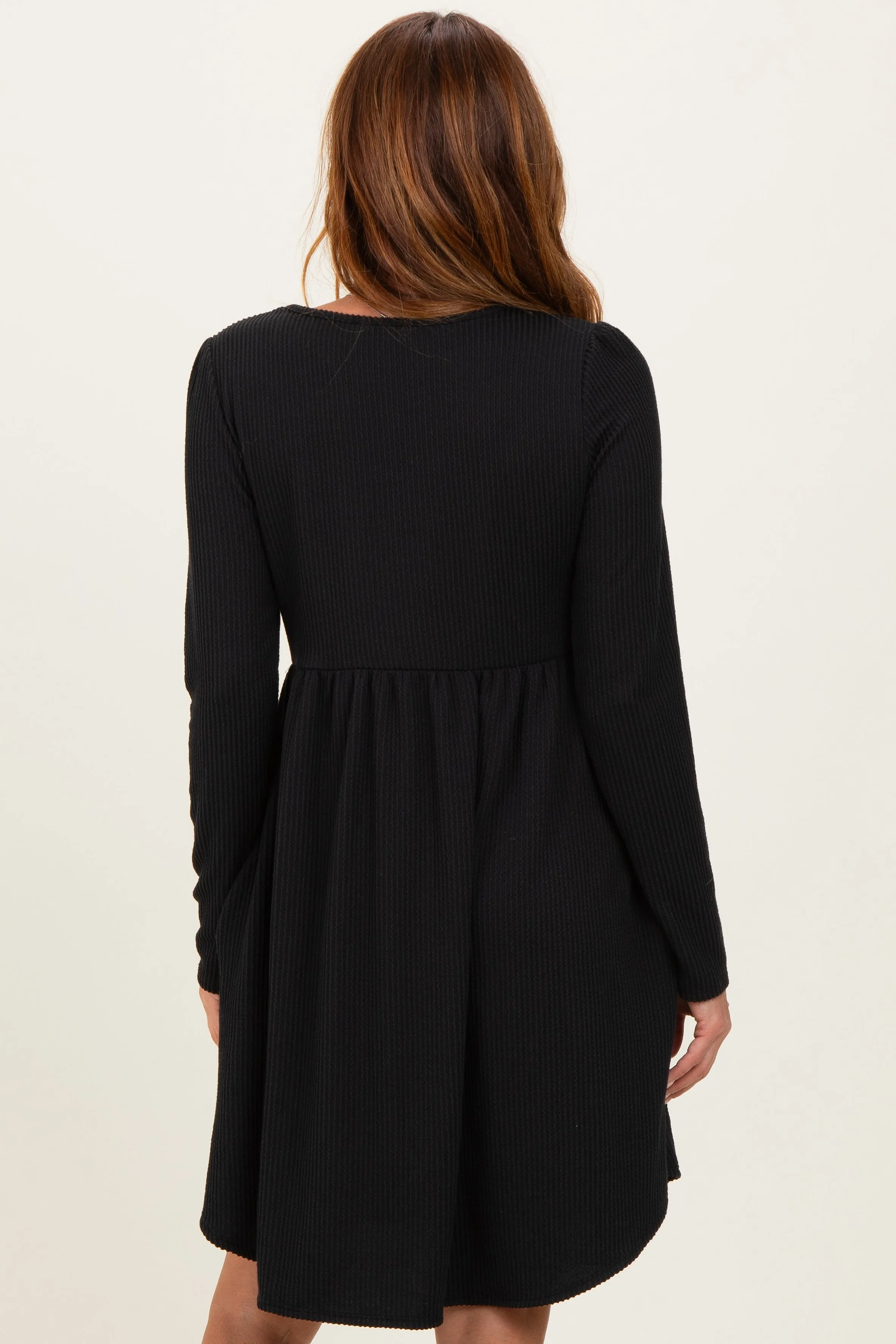 Black Textured Rib Long Sleeve Dress sold by Pinkblush product image thumbnail 4