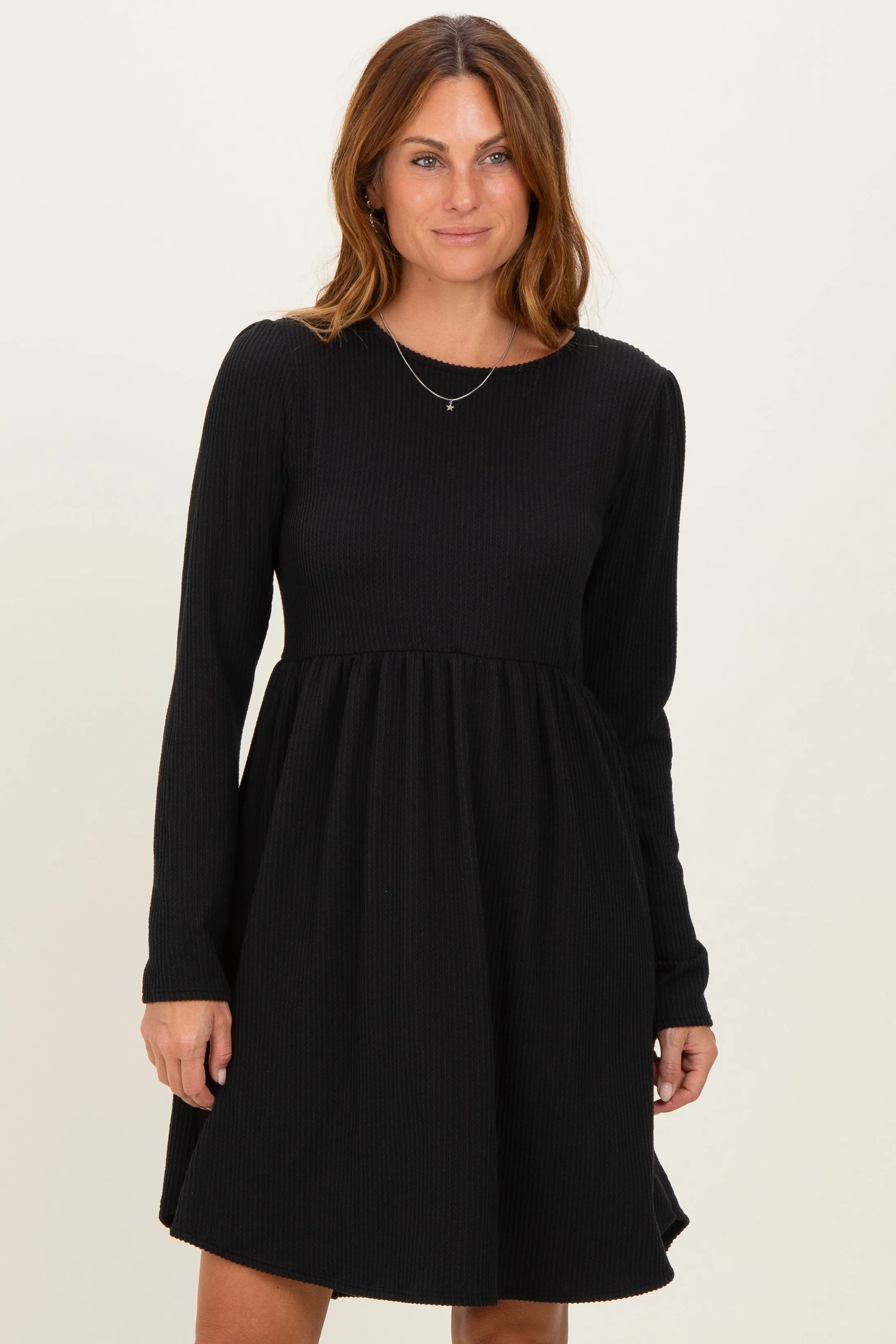 Black Textured Rib Long Sleeve Dress sold by Pinkblush product image thumbnail 2