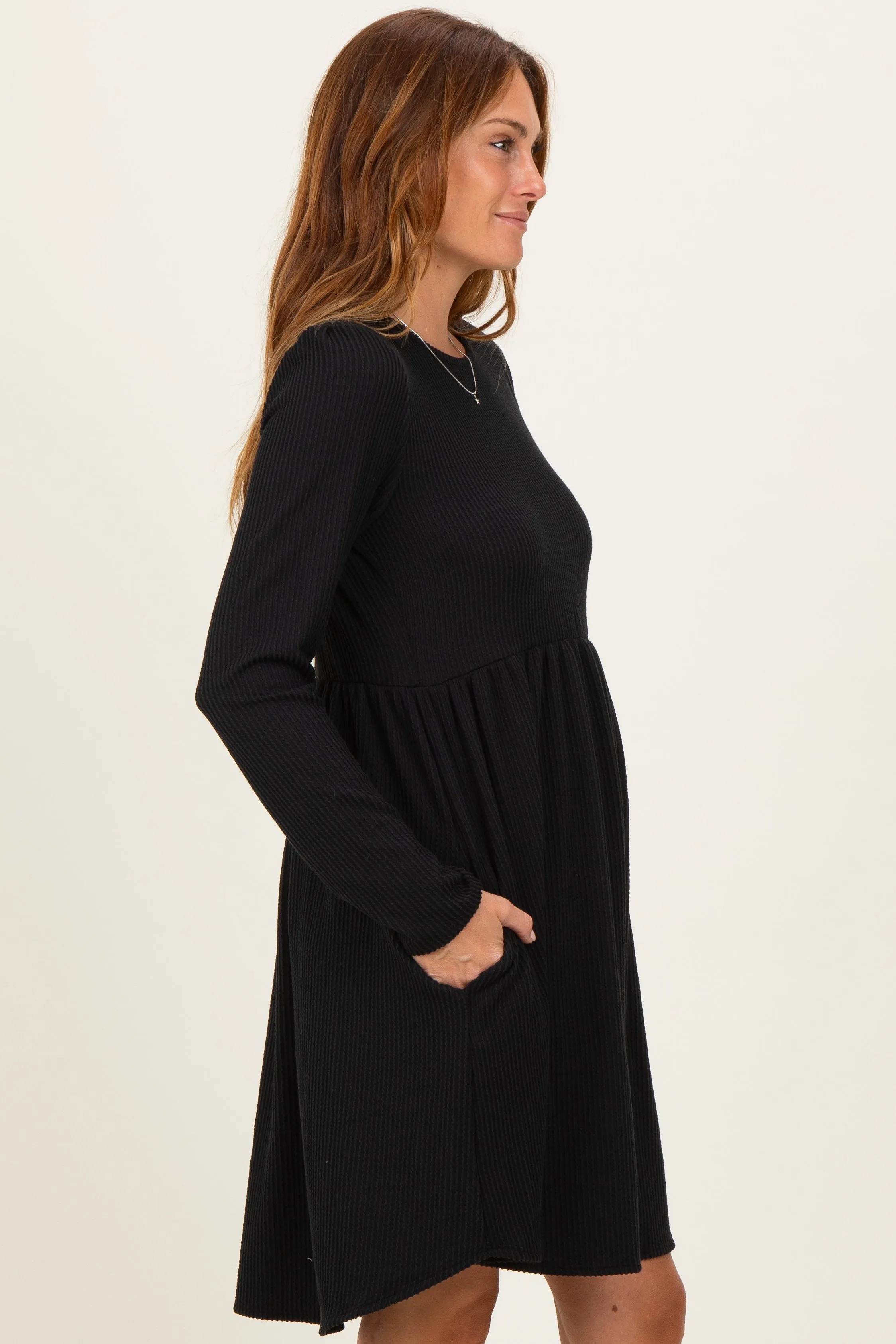 Black Textured Rib Long Sleeve Dress sold by Pinkblush product image thumbnail 3
