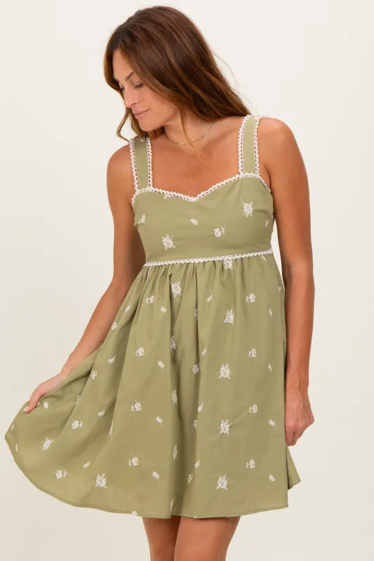 Sage Floral Scallop Trim Mini Dress made by Endless Blu