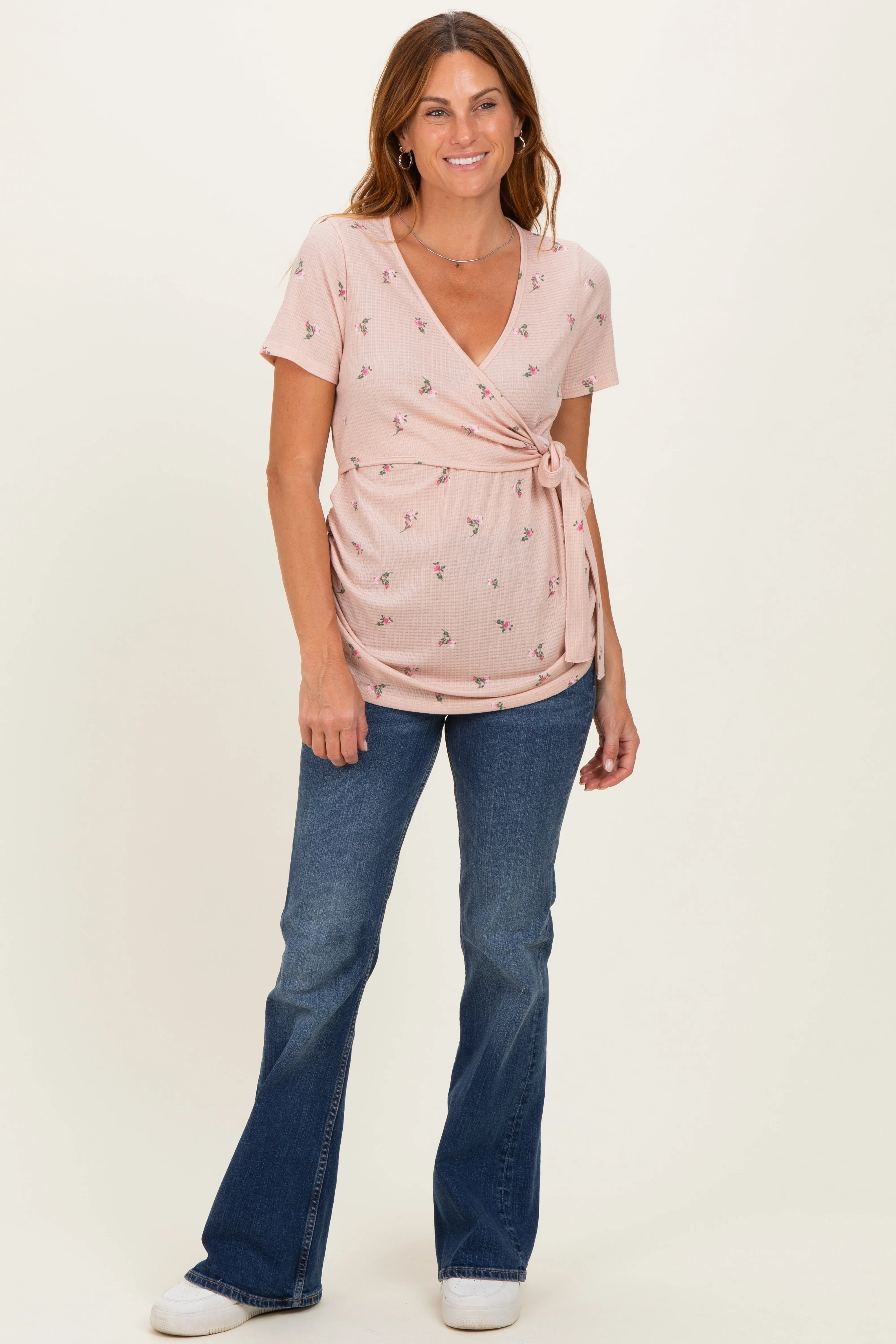 Taupe Floral Wrap Fitted Nursing Top sold by Pinkblush product image thumbnail 2