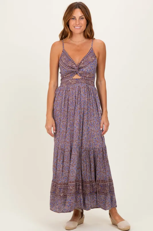 Charcoal Printed Twisted Front Maxi Dress made by Angie