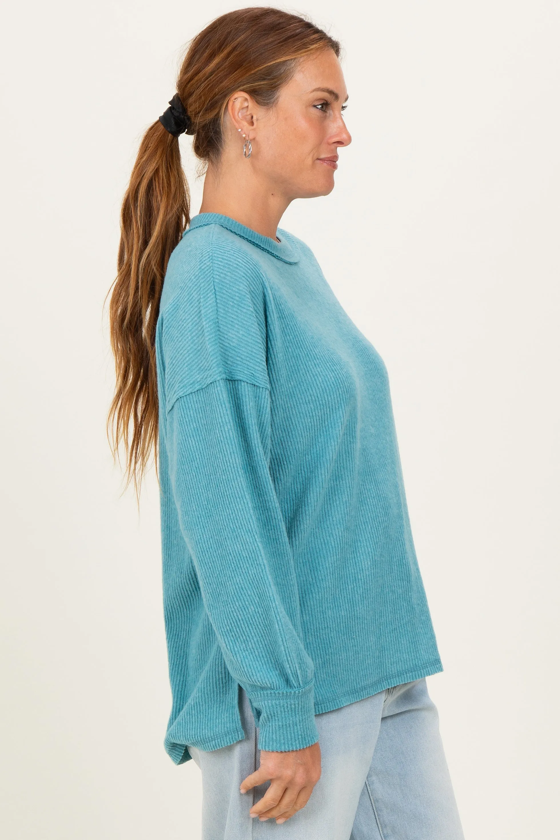 Dusty Teal Brushed Ribbed Knit Pullover sold by Pinkblush product image thumbnail 3