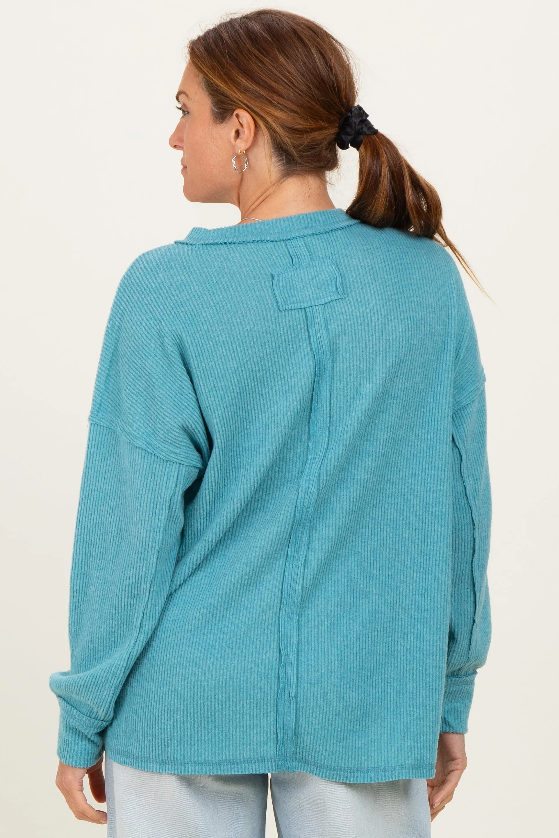 Dusty Teal Brushed Ribbed Knit Pullover sold by Pinkblush product image thumbnail 4