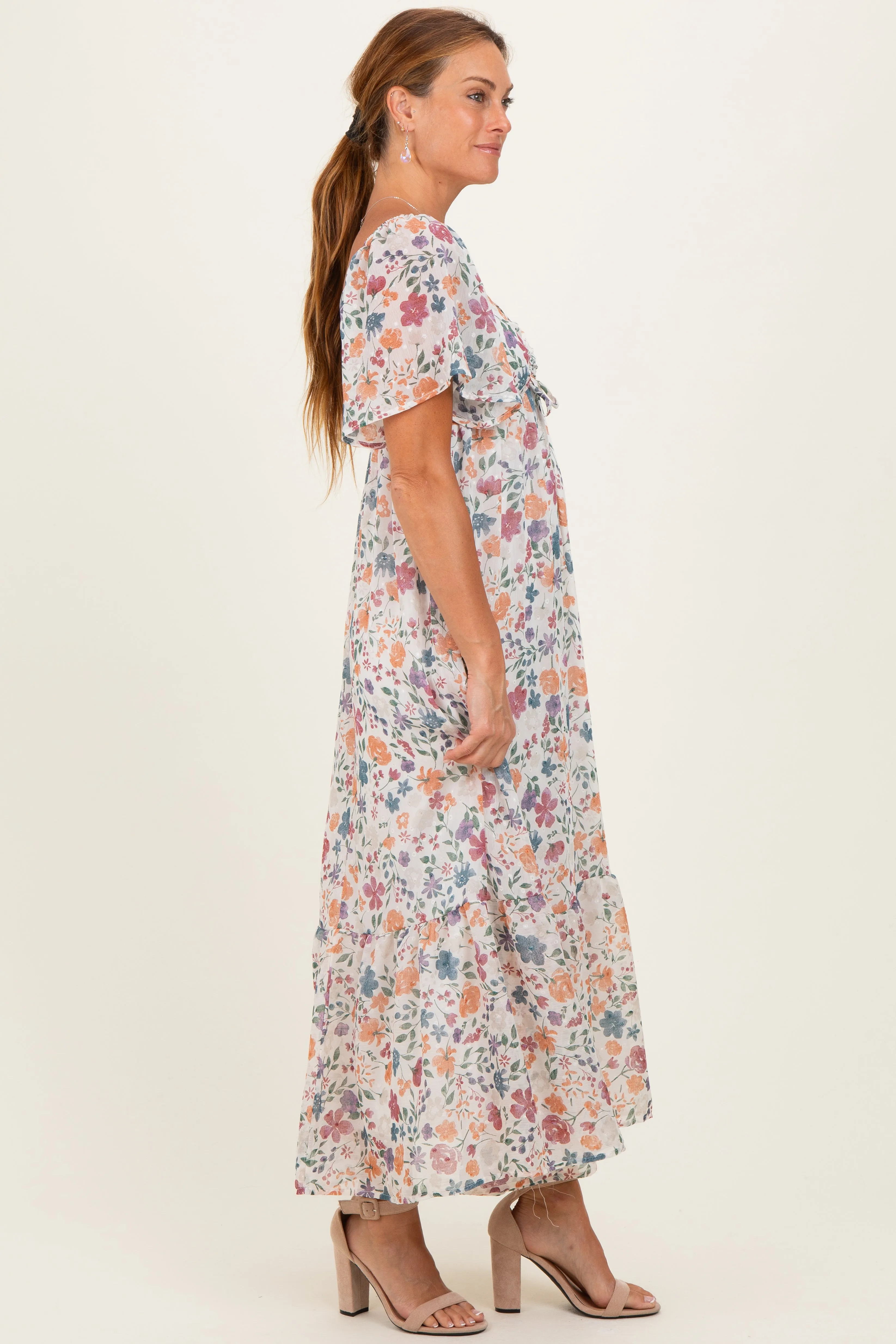 Ivory Floral Short Sleeve Maxi Dress sold by Pinkblush product image thumbnail 2