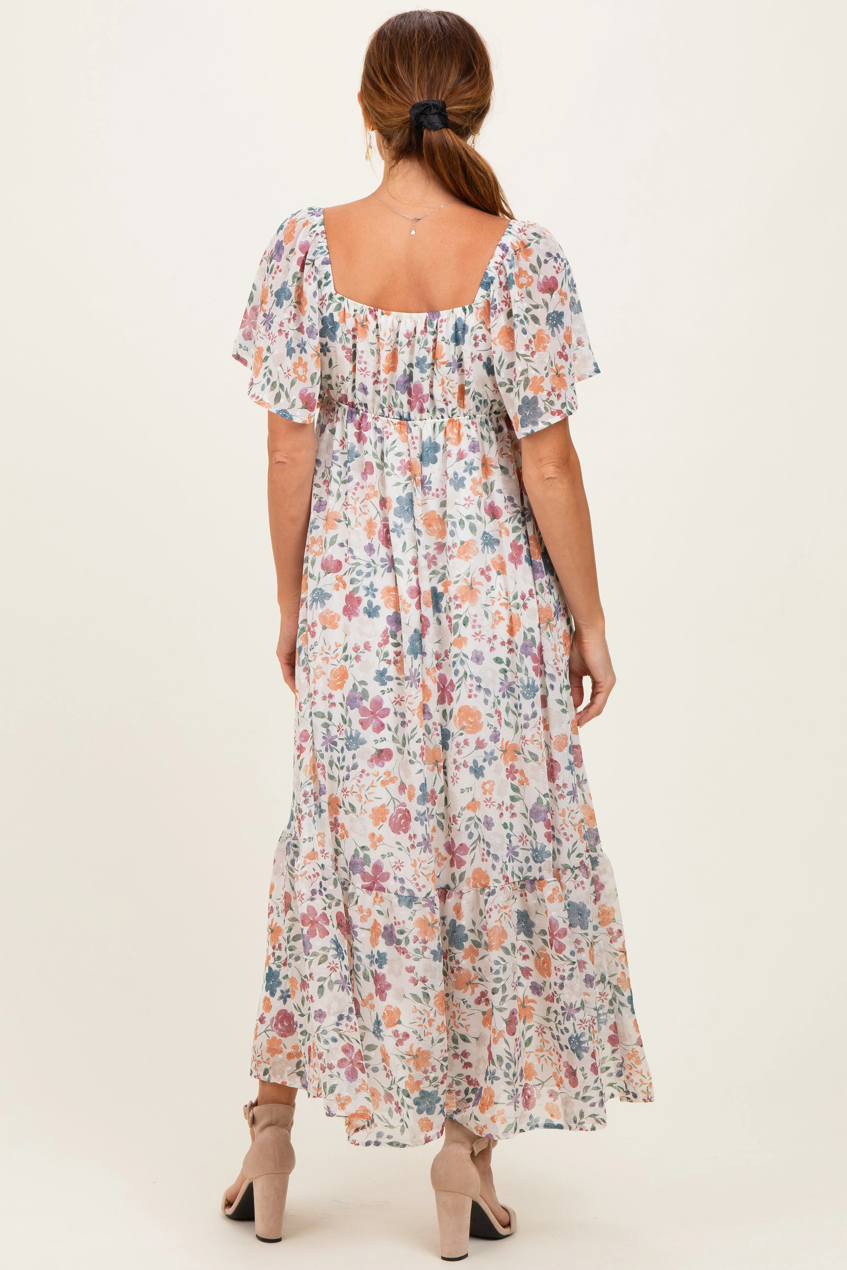 Ivory Floral Short Sleeve Maxi Dress sold by Pinkblush product image thumbnail 3