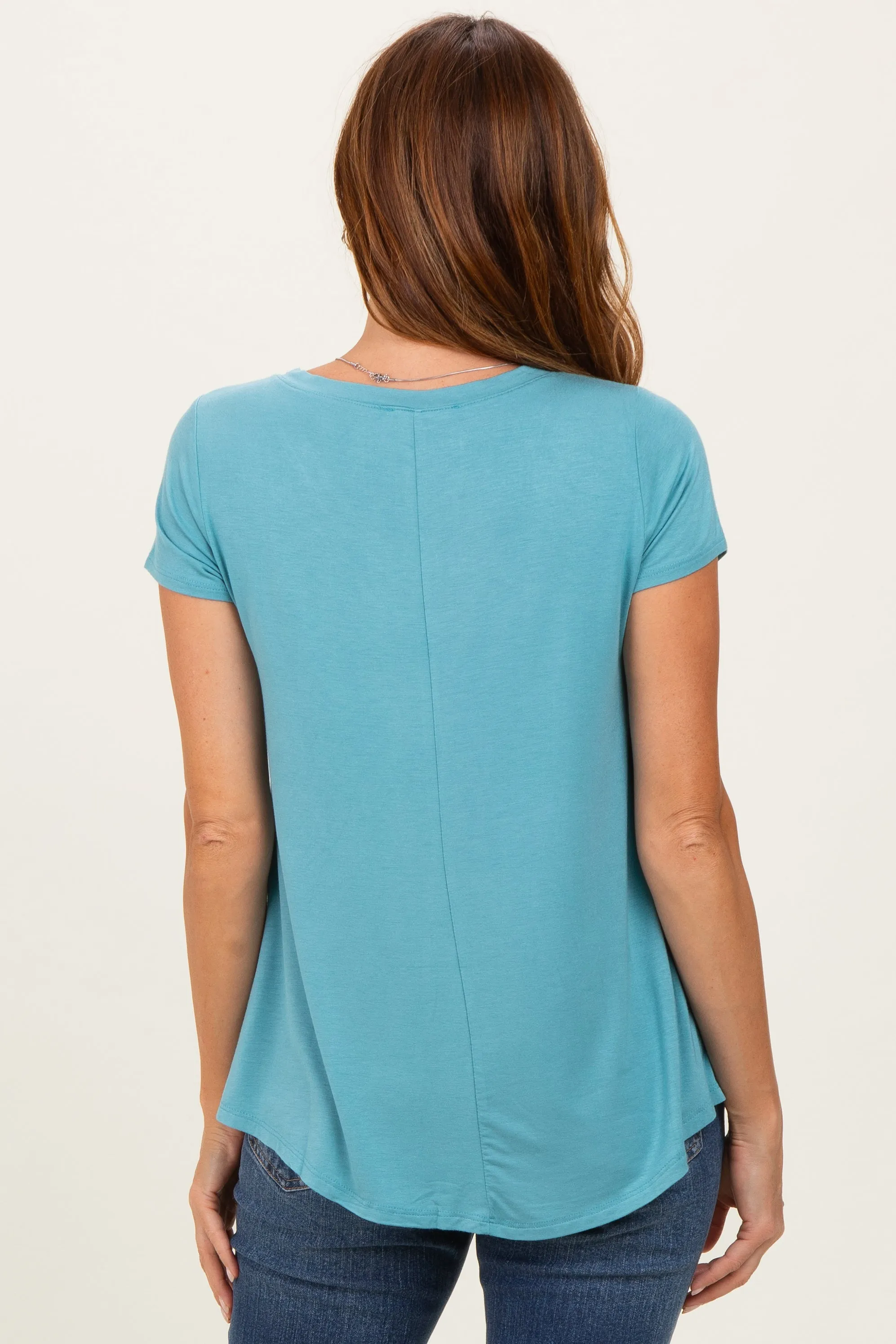Dusty Teal Basic V-Neck Short Sleeve Top sold by Pinkblush product image thumbnail 4