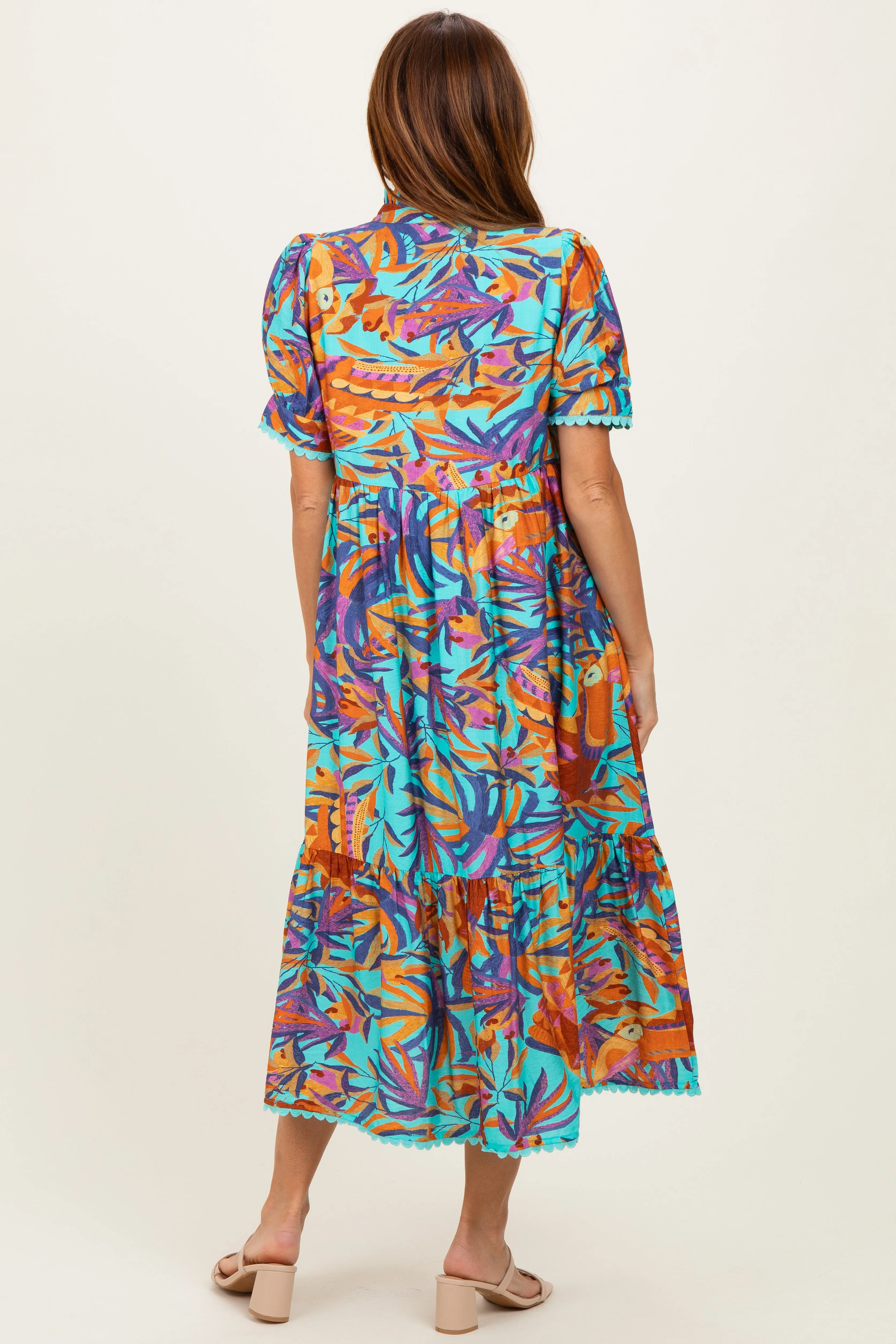 Aqua Mix Leaf Print Pocketed Midi Dress sold by Pinkblush product image thumbnail 3