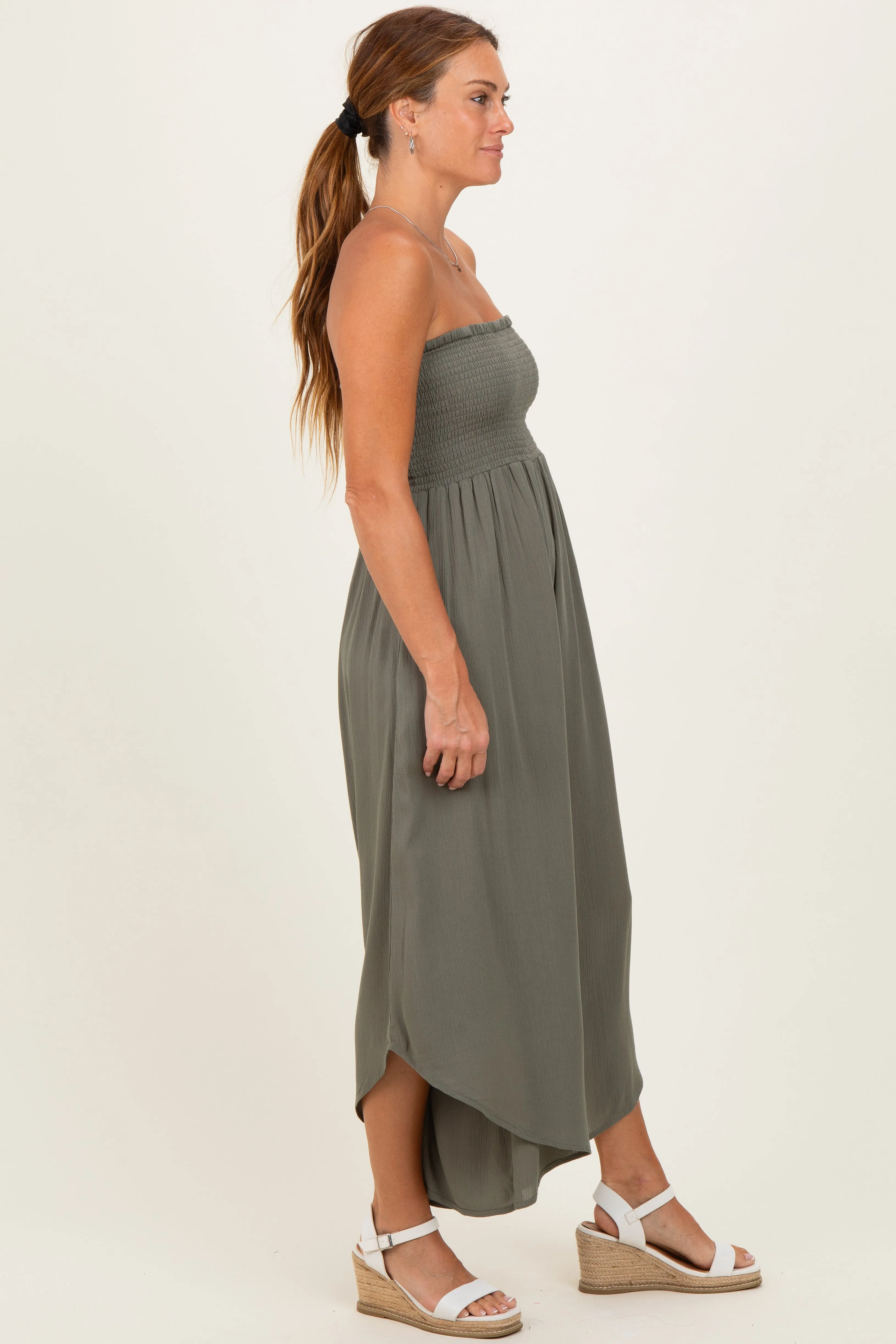 Olive Smocked Strapless Tulip Leg Jumpsuit sold by Pinkblush product image thumbnail 2