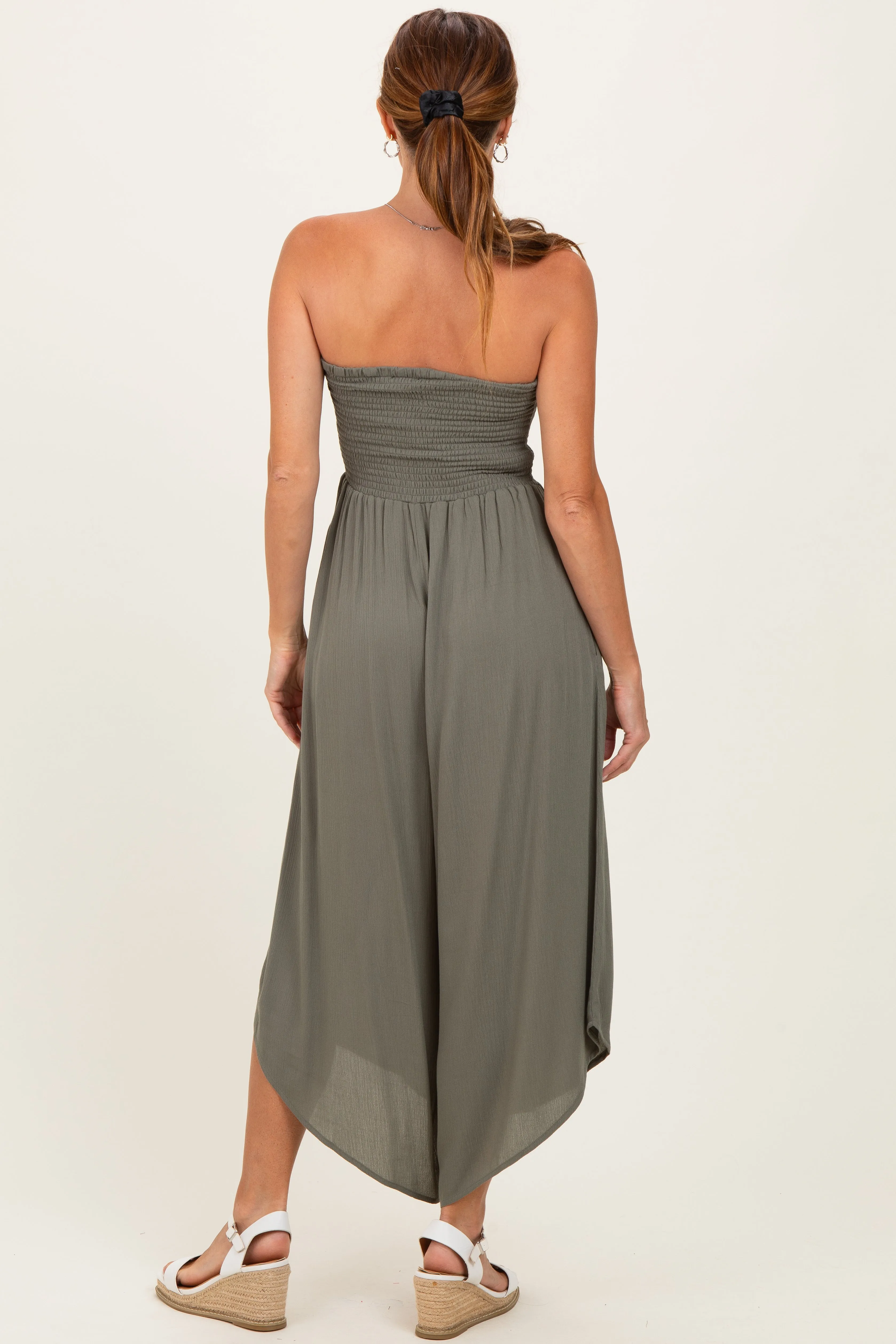 Olive Smocked Strapless Tulip Leg Jumpsuit sold by Pinkblush product image thumbnail 3