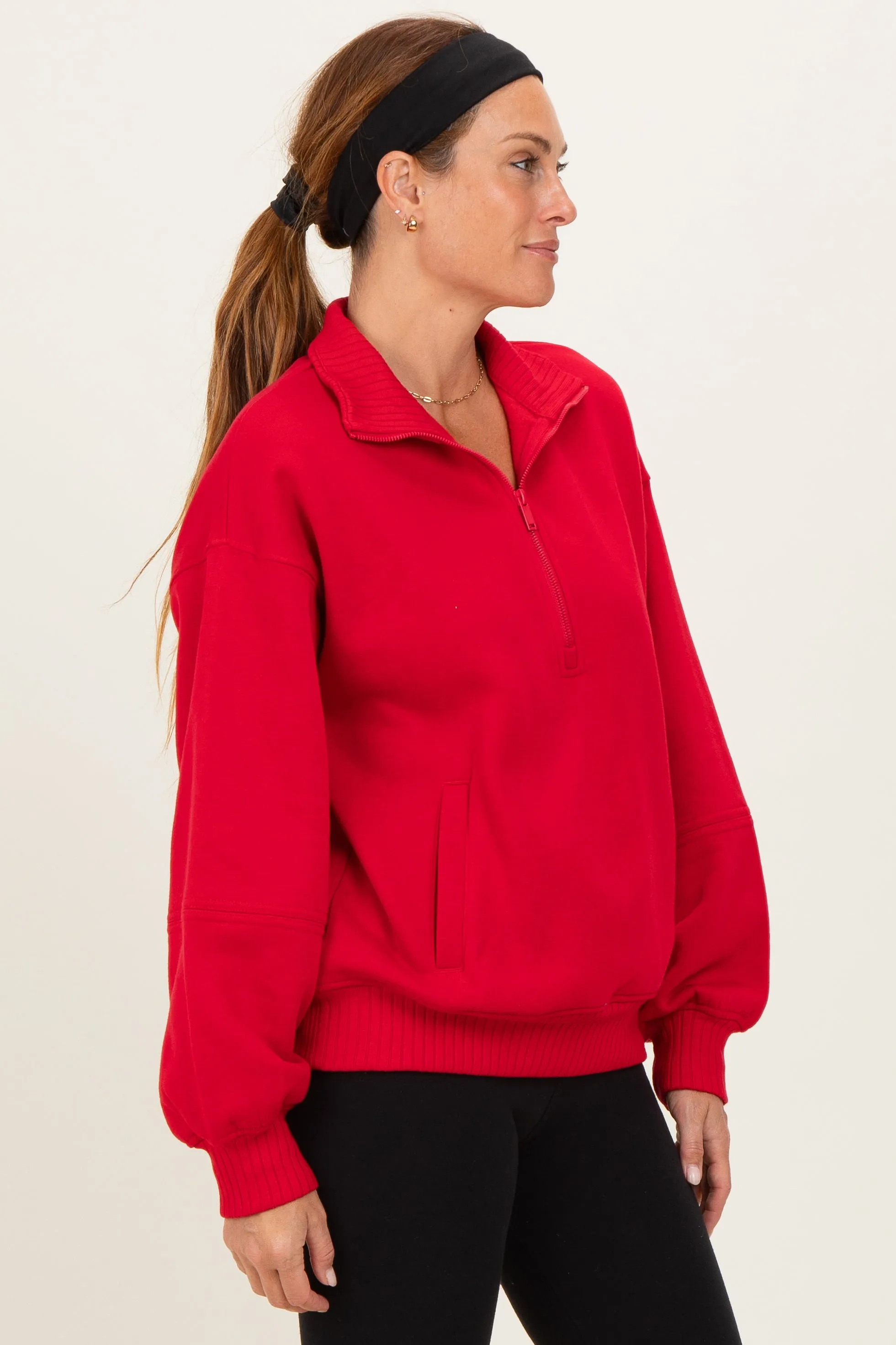 Red French Terry Quarter Zip Pullover sold by Pinkblush product image thumbnail 4