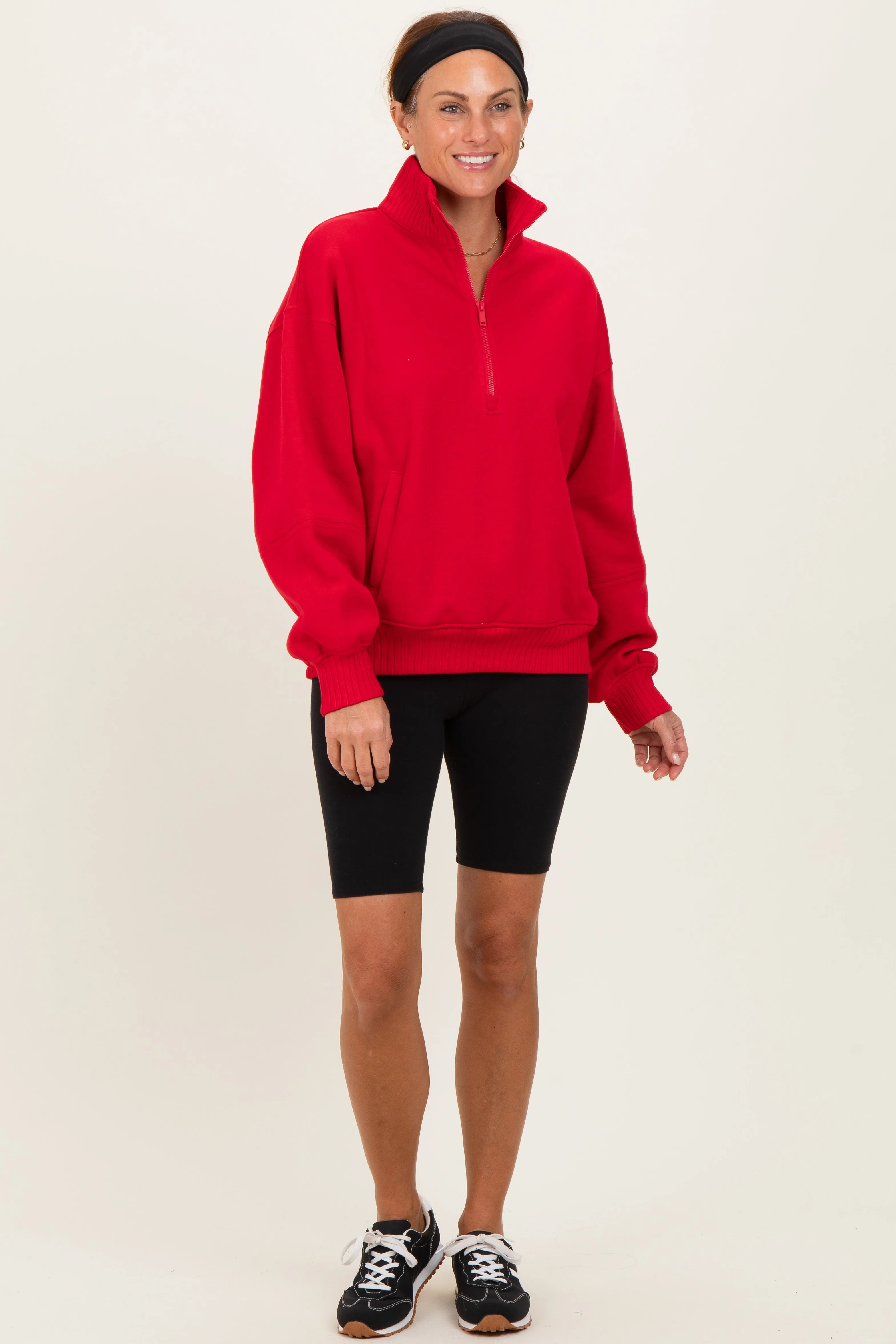 Red French Terry Quarter Zip Pullover sold by Pinkblush product image thumbnail 2