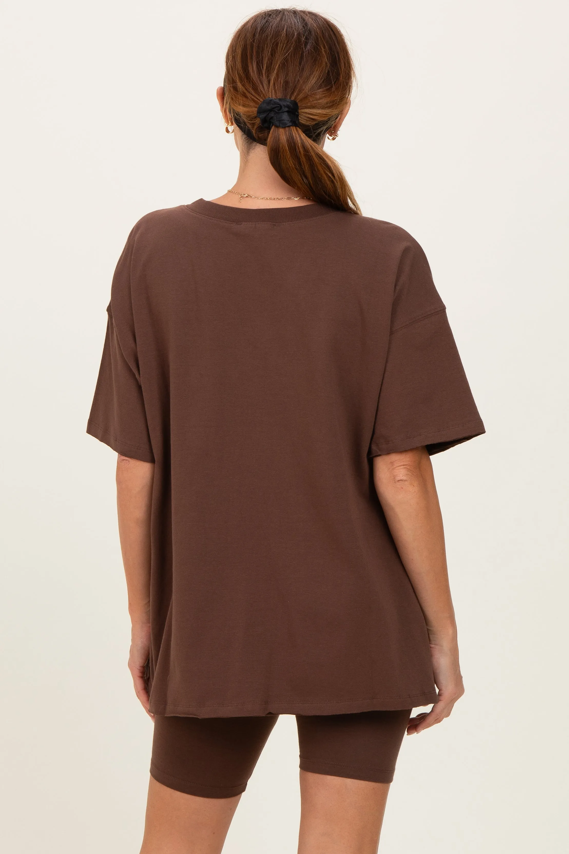 Brown Oversized V-Neck Biker Short Set sold by Pinkblush product image thumbnail 4