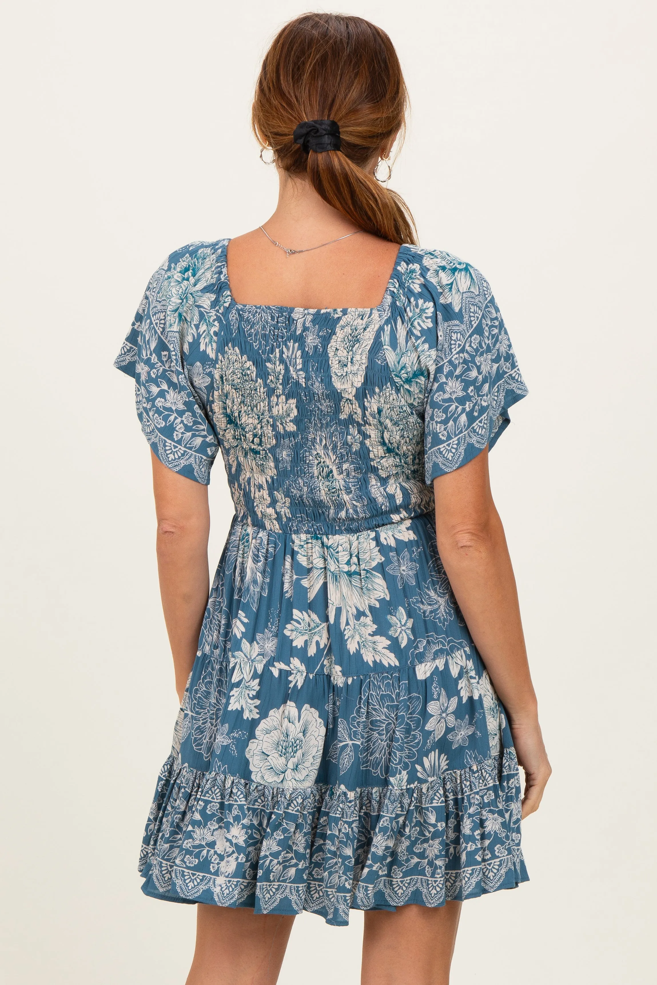 Green Short Sleeve Floral Smocked Bodice Dress sold by Pinkblush product image thumbnail 4