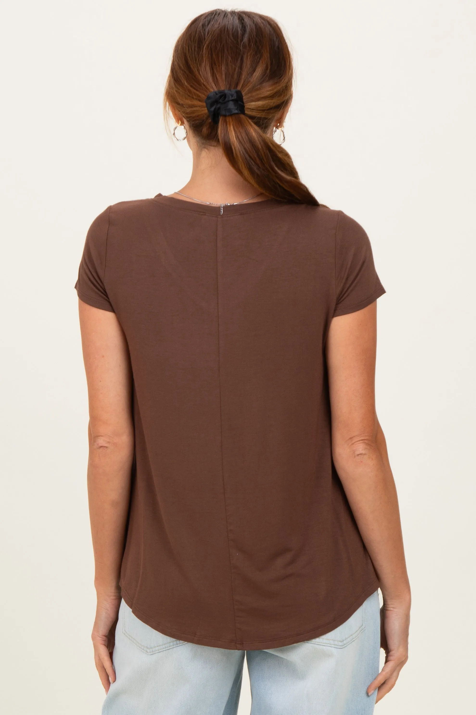 Brown Basic V-Neck Short Sleeve Top sold by Pinkblush product image thumbnail 4