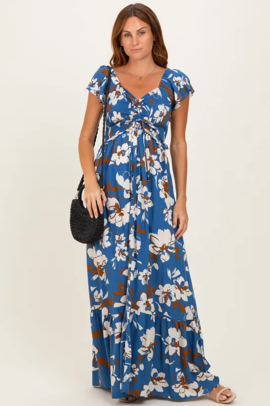 Blue Floral Cinched Smocked Maxi Dress made by Pinkblush