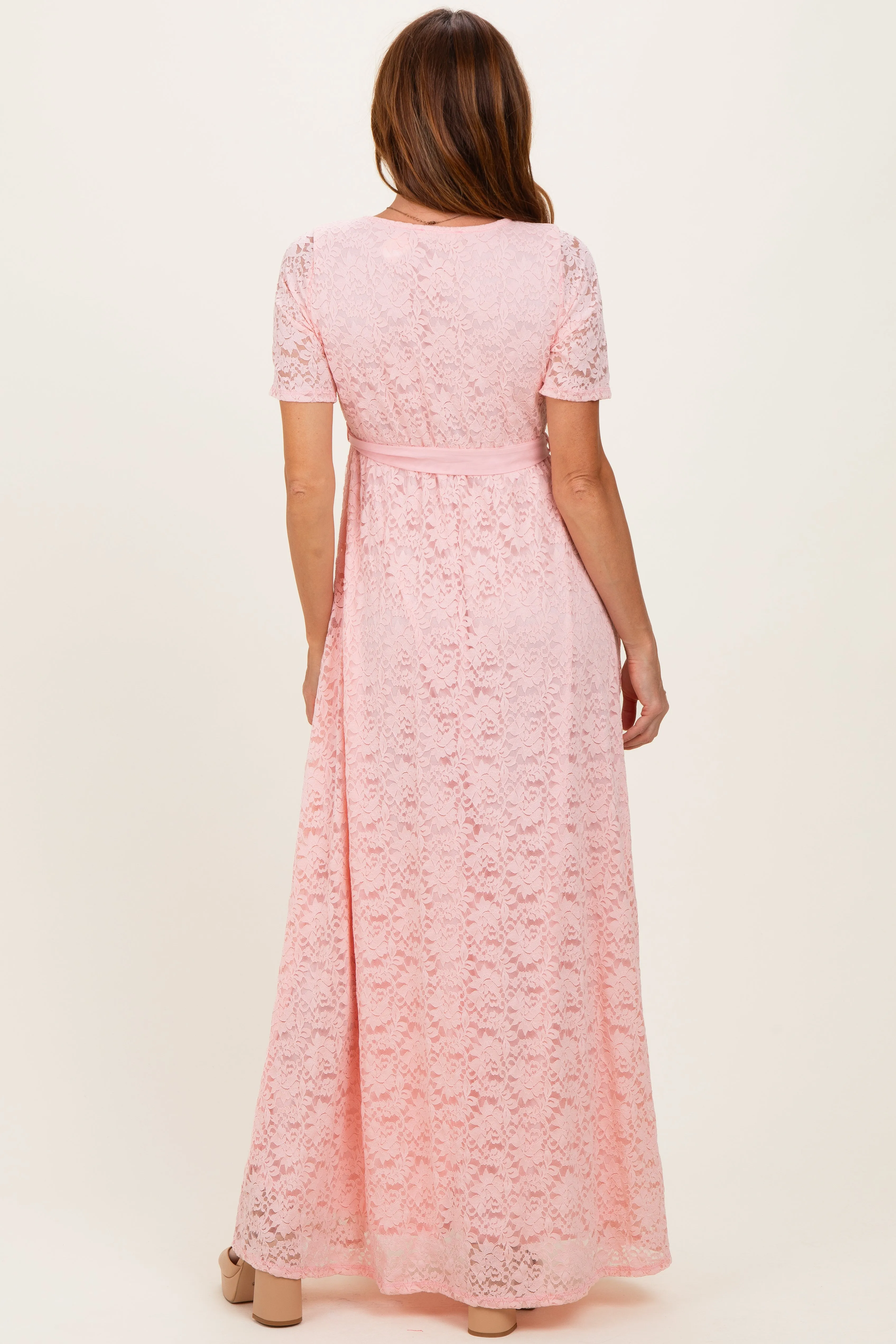 Light Pink Lace Sash Tie Gown sold by Pinkblush product image thumbnail 4
