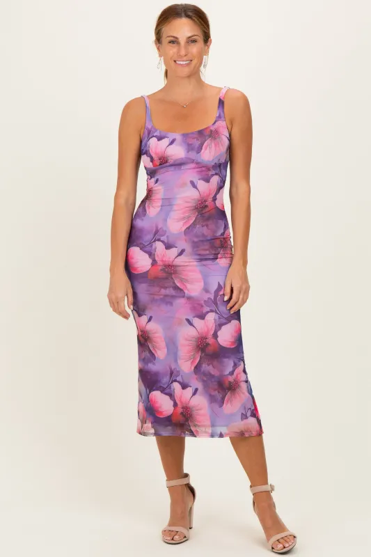 Lavender Mesh Floral Sleeveless Midi Dress made by privy