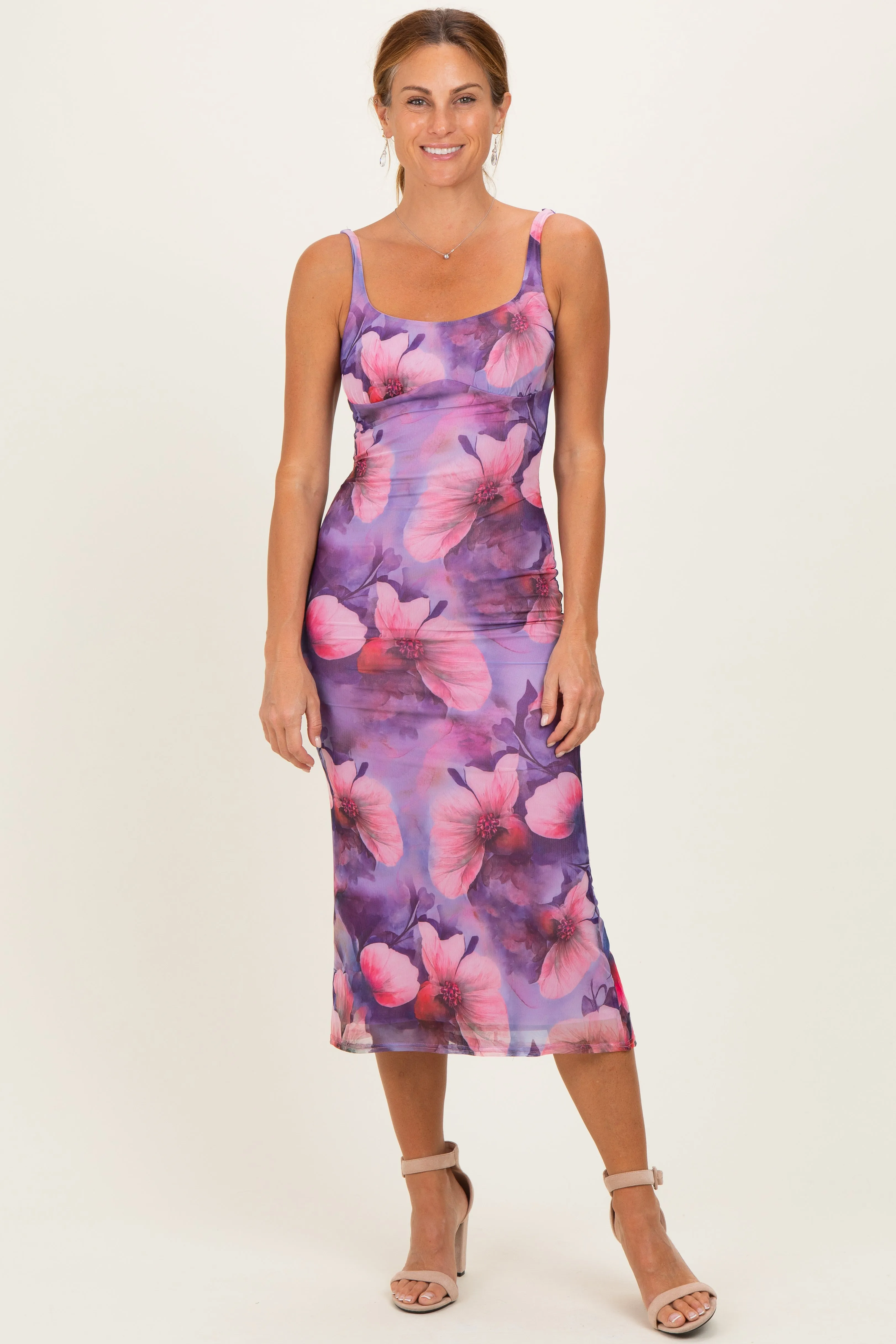 Lavender Mesh Floral Sleeveless Midi Dress sold by Pinkblush