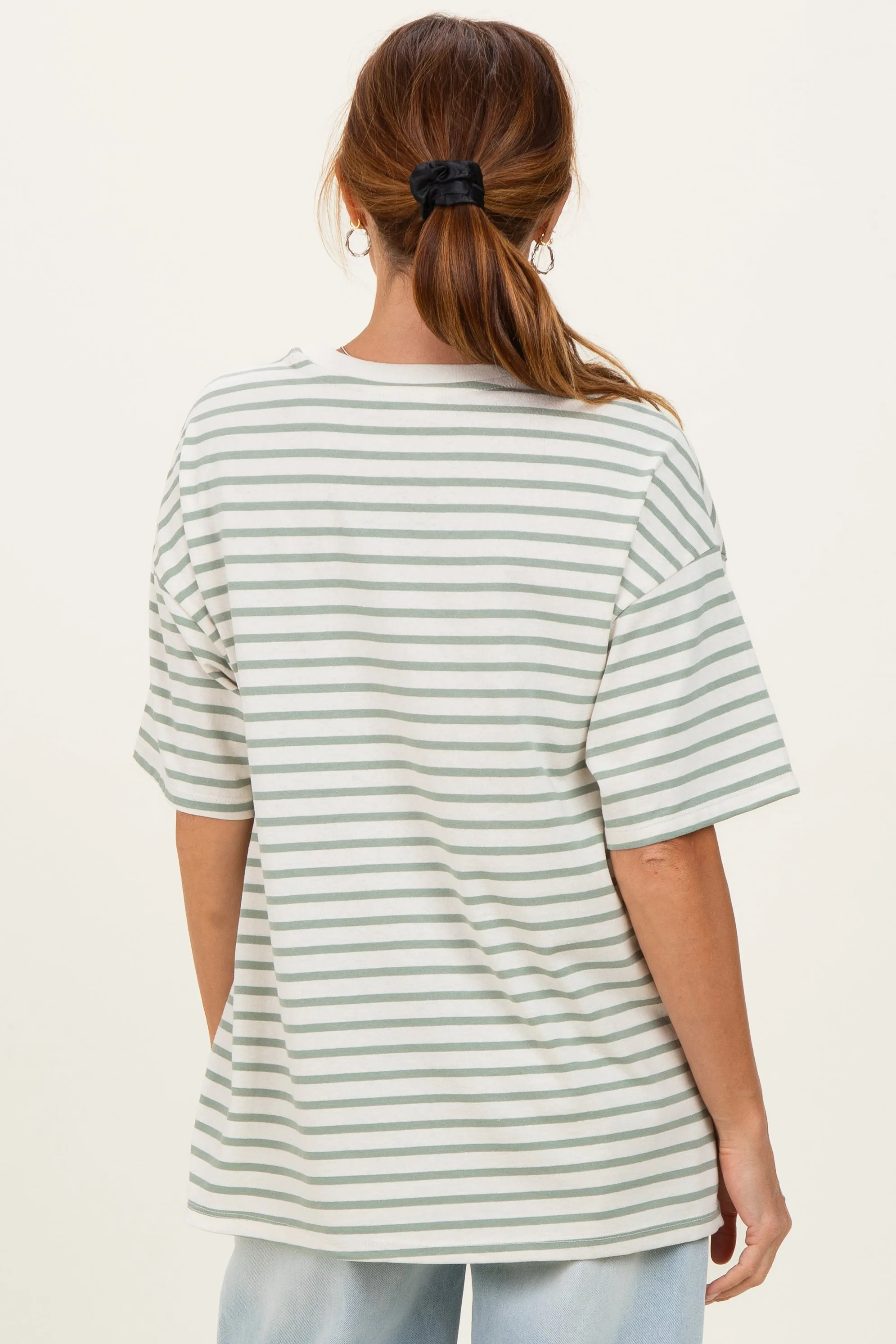 Sage Striped Short Sleeve Crew Neck Oversized Cotton Top sold by Pinkblush product image thumbnail 4