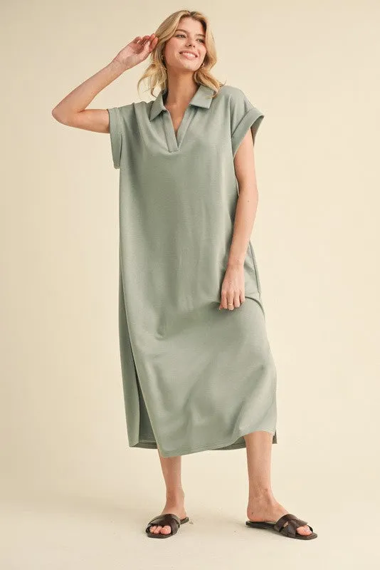 Sage Collared Oversized Midi Dress made by JODIFL