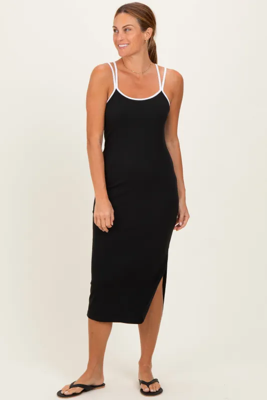Black Contrast Double Strap Midi Dress made by Hello MIZ