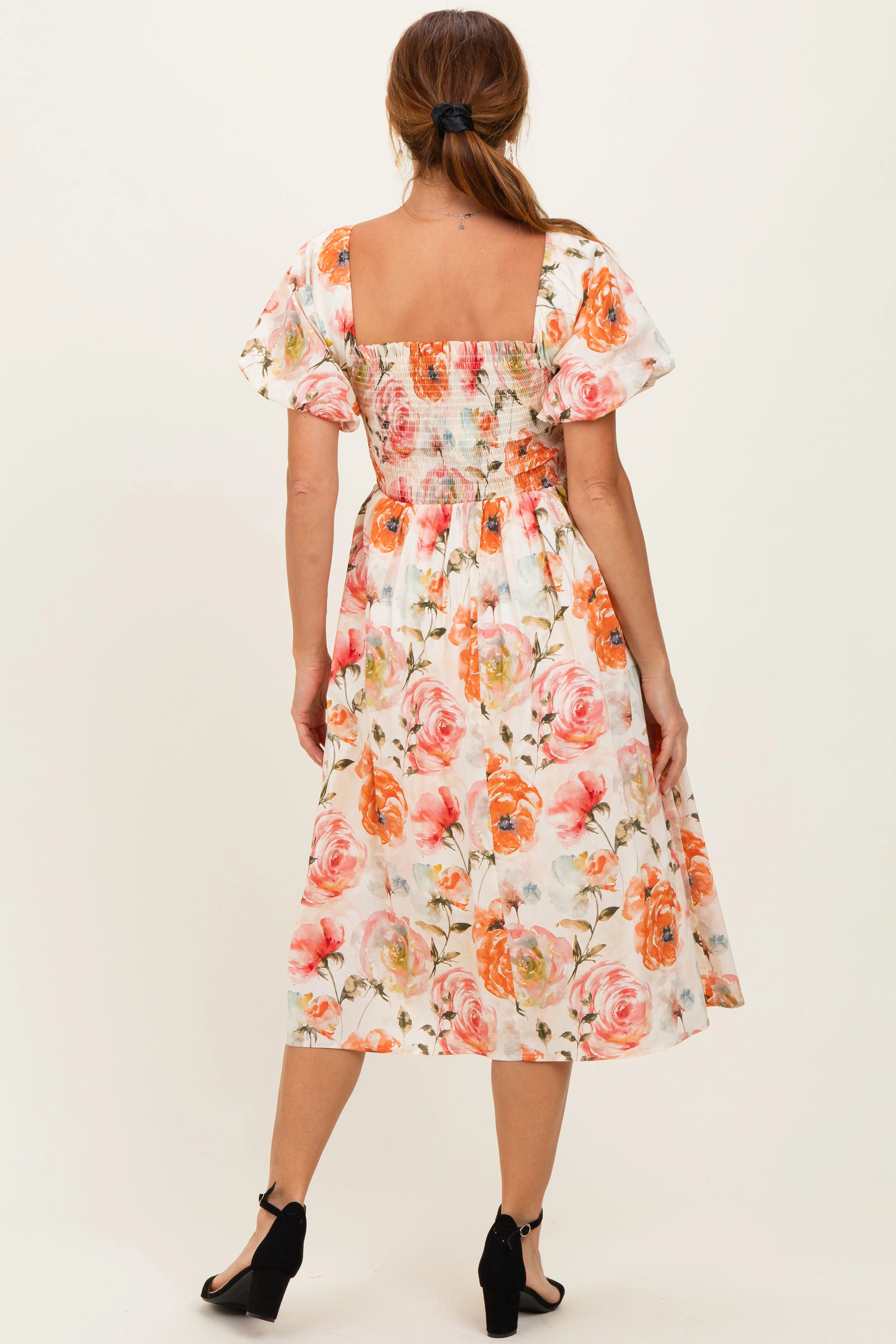 Rose Floral Smocked Puff Sleeve Midi Dress sold by Pinkblush product image thumbnail 3