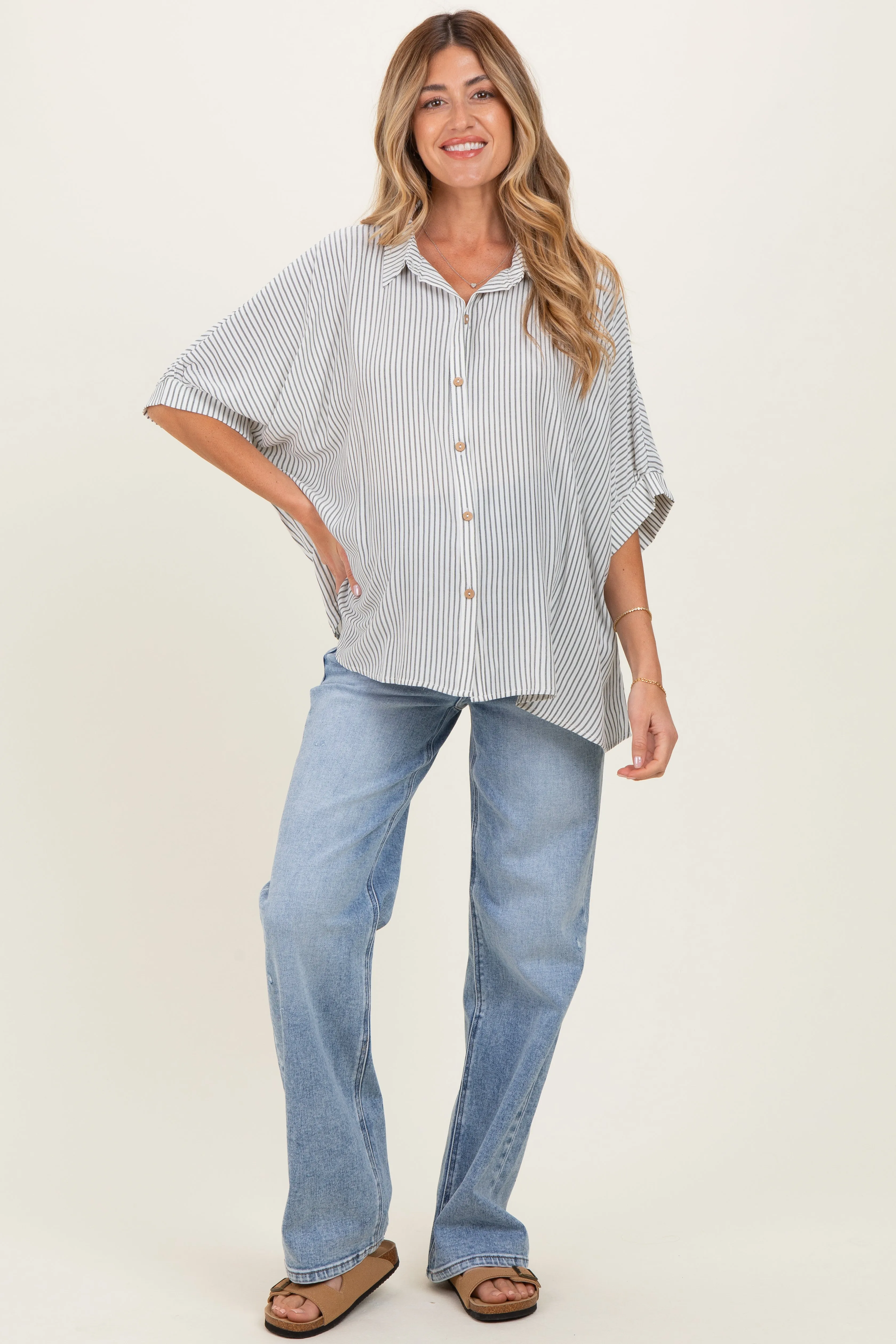 Black Striped Boxy Button Down Maternity Top sold by Pinkblush product image thumbnail 2