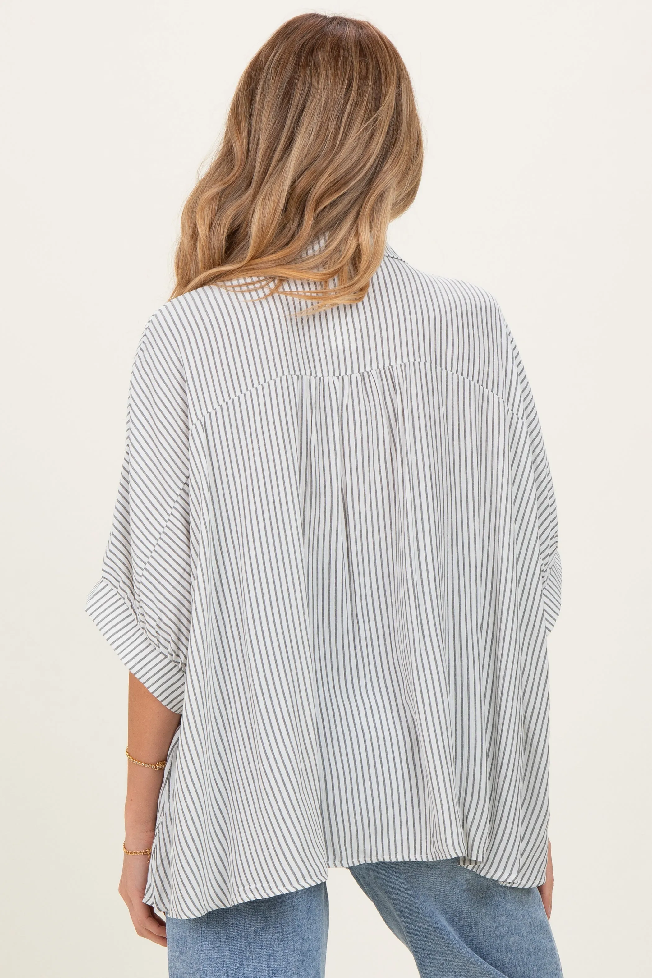 Black Striped Boxy Button Down Maternity Top sold by Pinkblush product image thumbnail 4