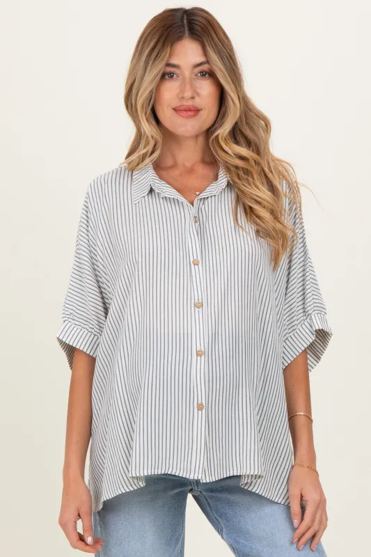 Black Striped Boxy Button Down Maternity Top made by Zenana Outfitters