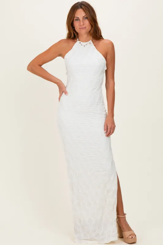 Ivory Halter Open Back Maxi Dress made by Fore Collection