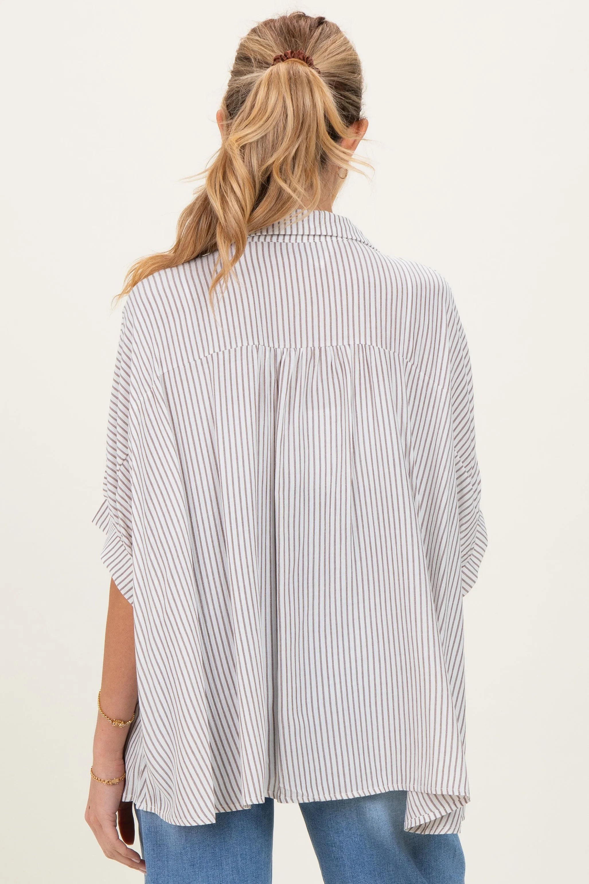 Brown Striped Boxy Button Down Maternity Top sold by Pinkblush product image thumbnail 4