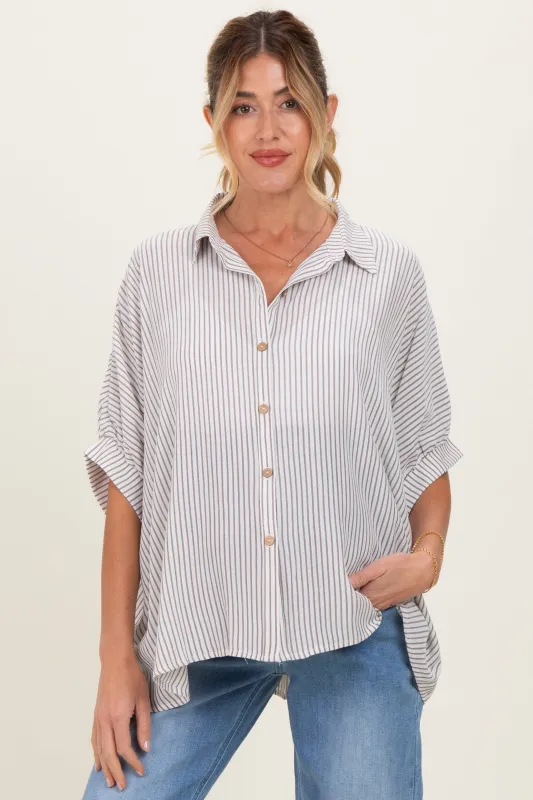 Brown Striped Boxy Button Down Maternity Top made by Zenana Outfitters