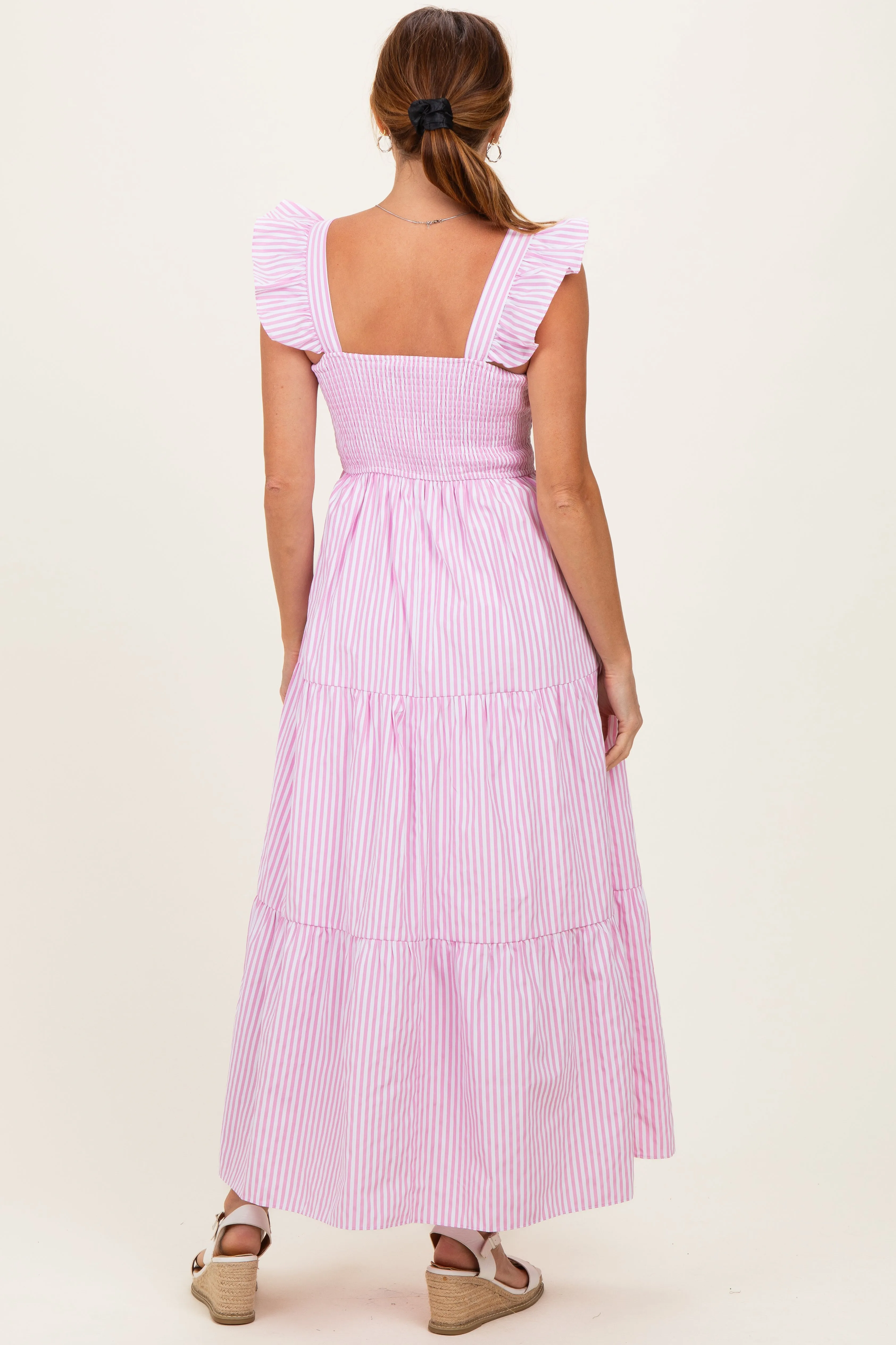 Pink Striped Ruffle Strap Smocked Maxi Dress sold by Pinkblush product image thumbnail 3